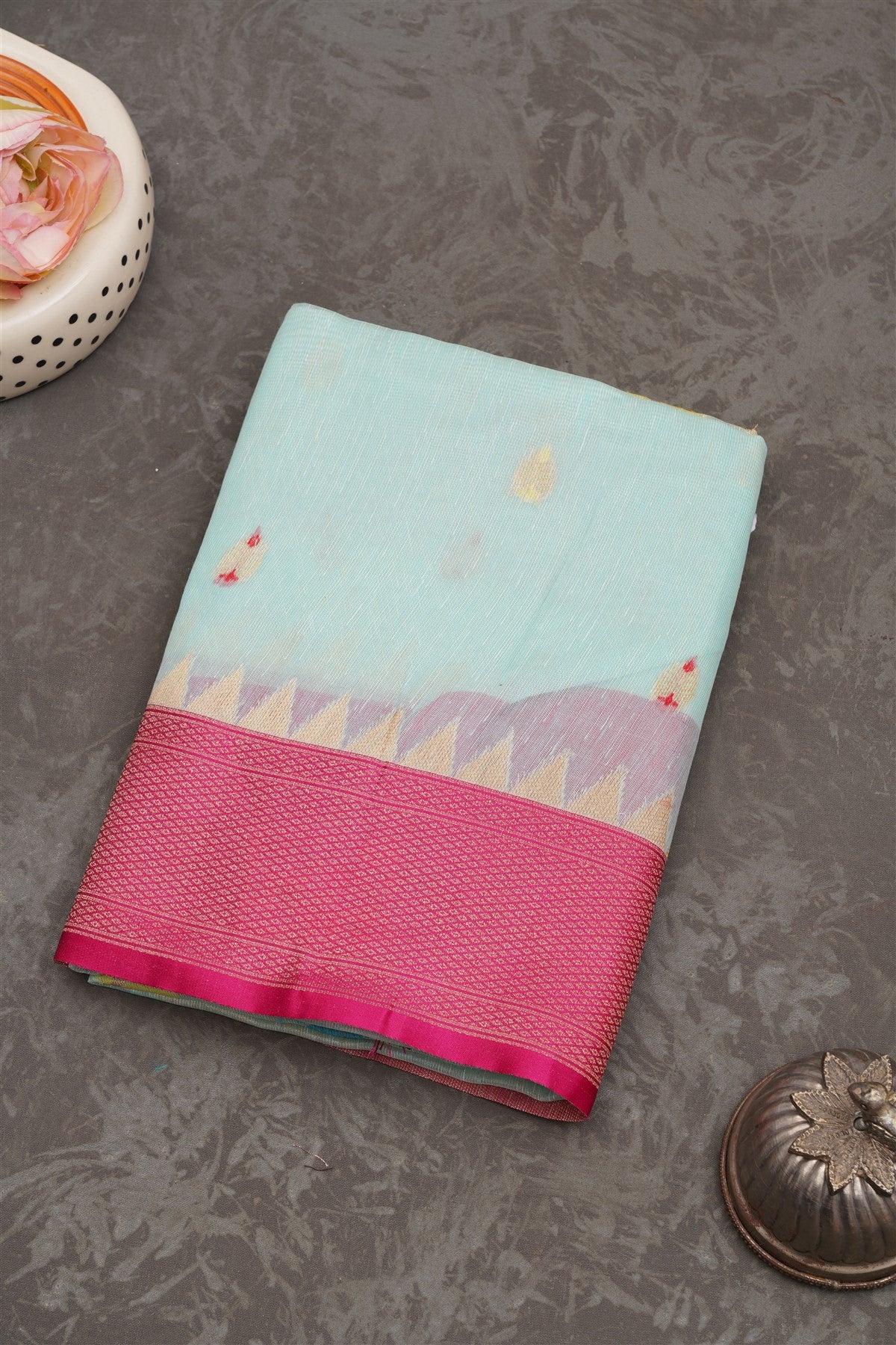 Fancy Jute Linen  Light Sea Green Saree