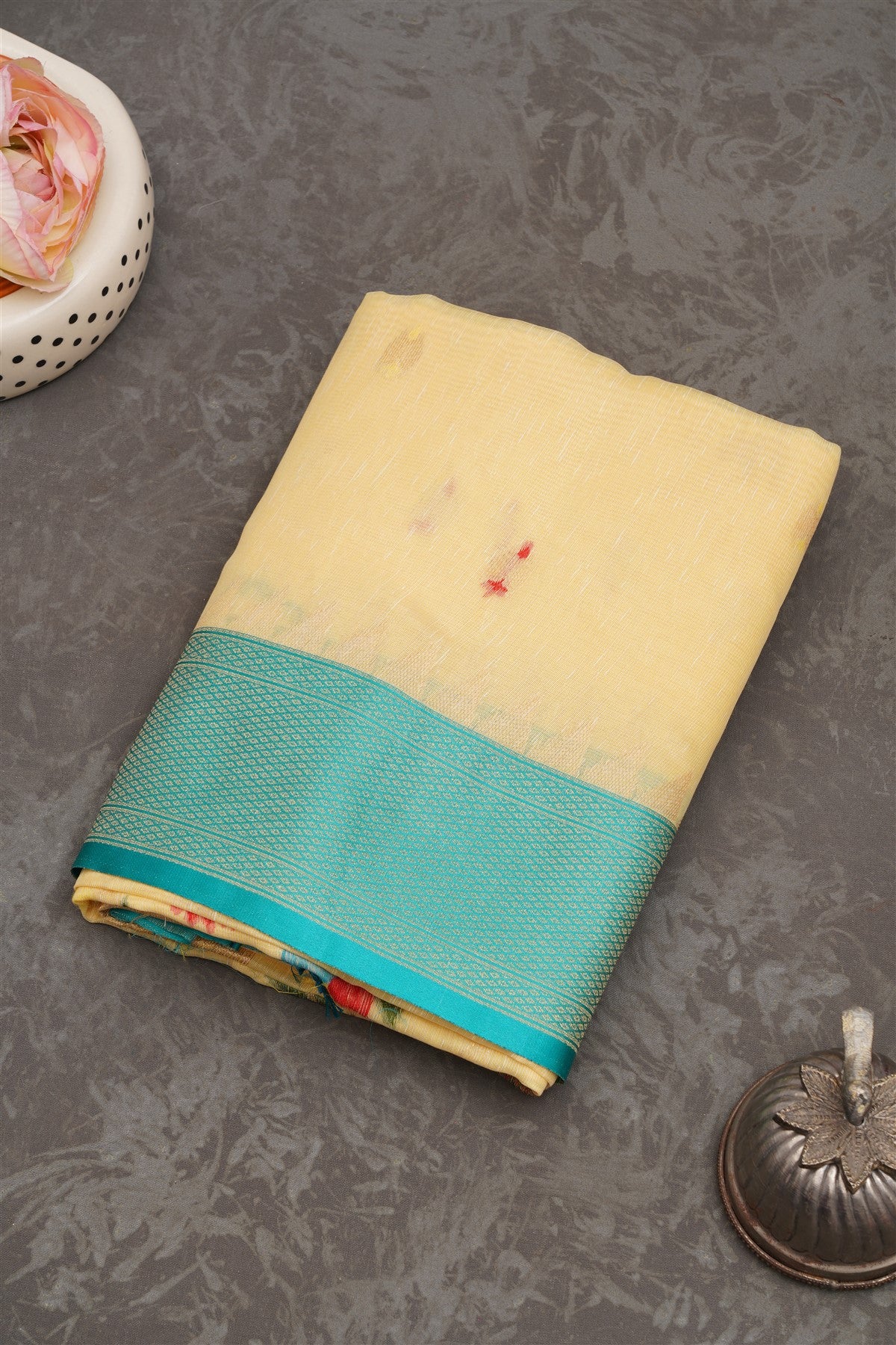Fancy Jute Linen  Light Yellow Saree