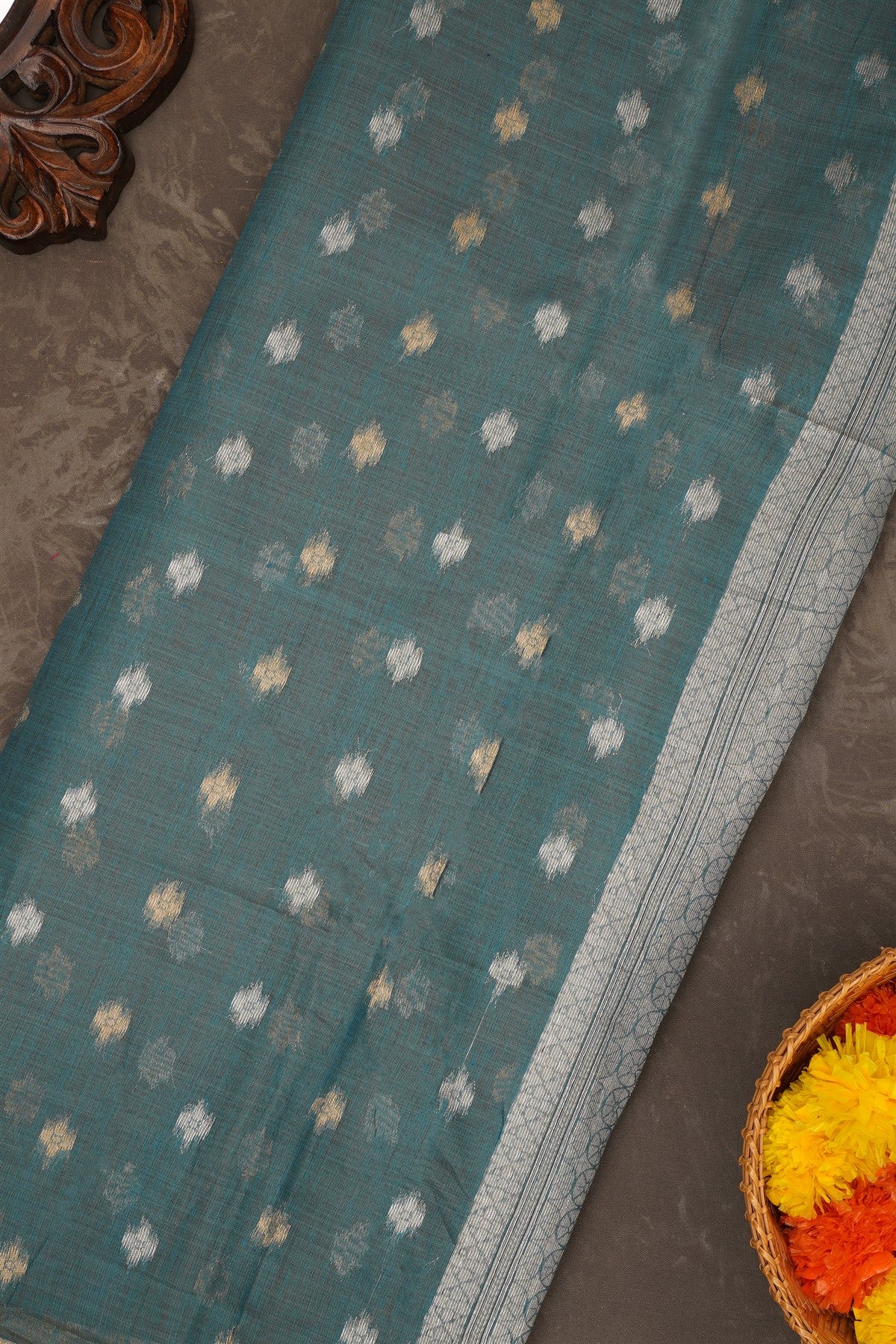 Fancy Chanderi Silk Slate Blue Saree
