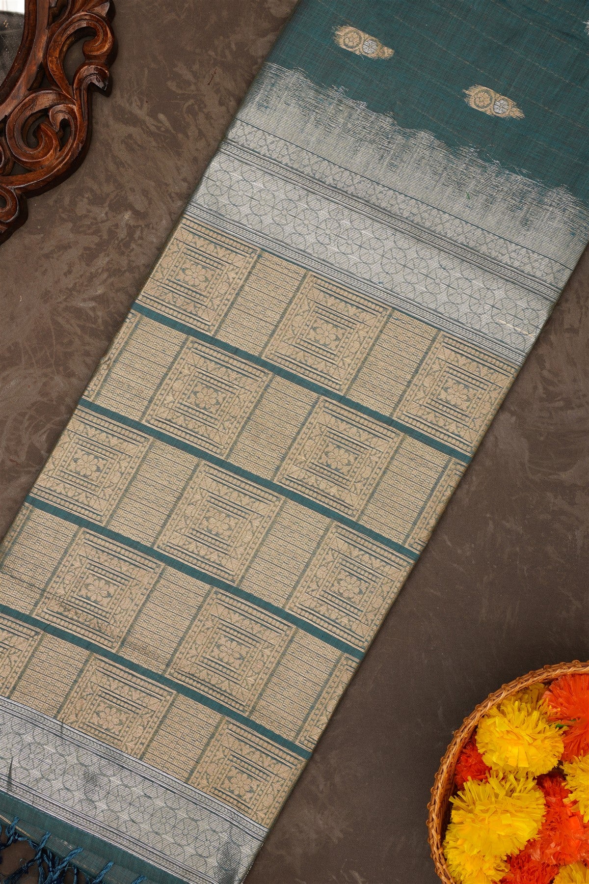 Fancy Chanderi Silk Slate Blue Saree