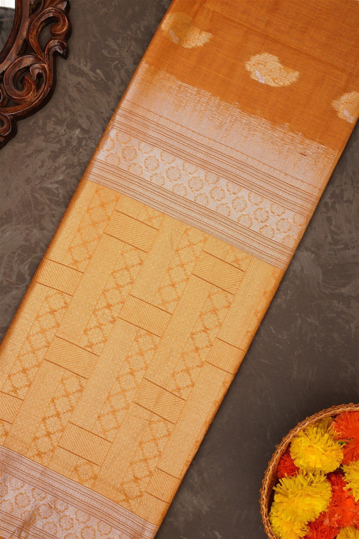 Fancy Chanderi Silk Khakhi Saree