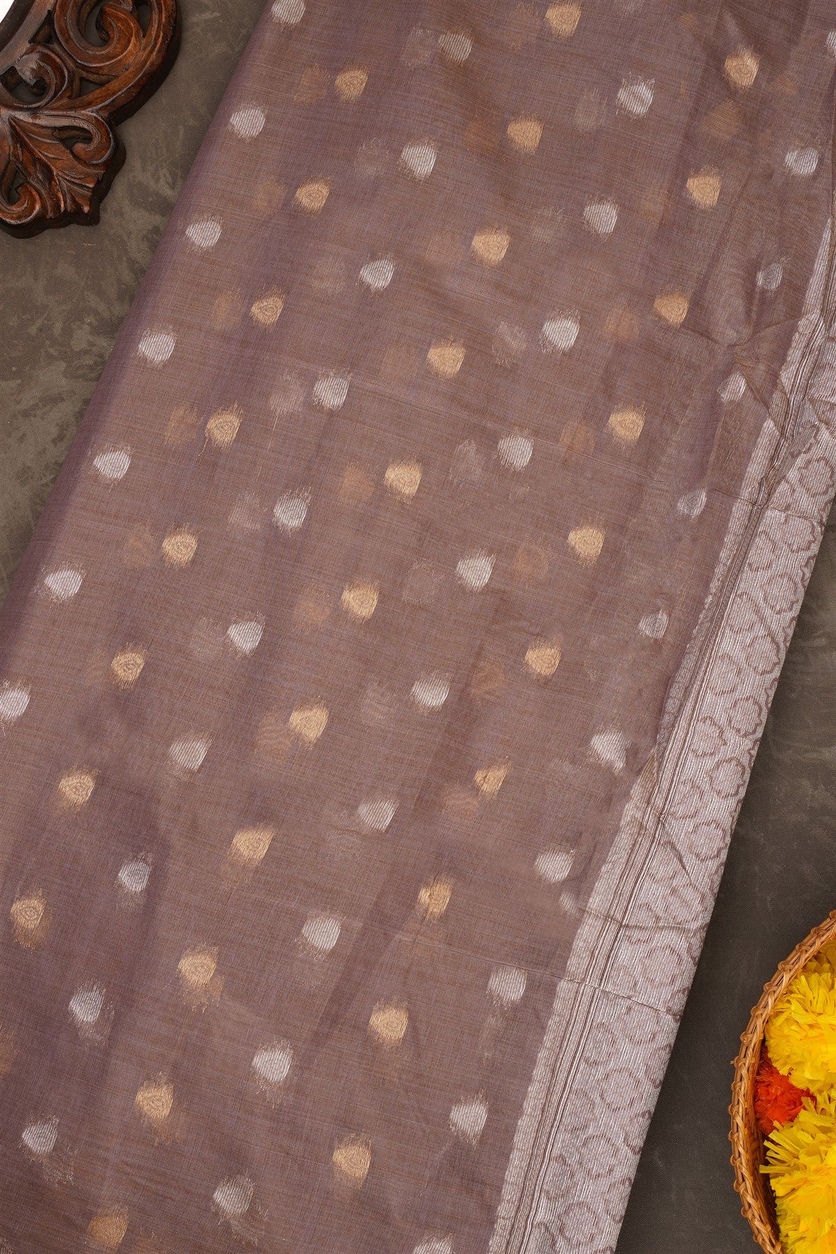 Fancy Chanderi Silk Rossy Brown Saree
