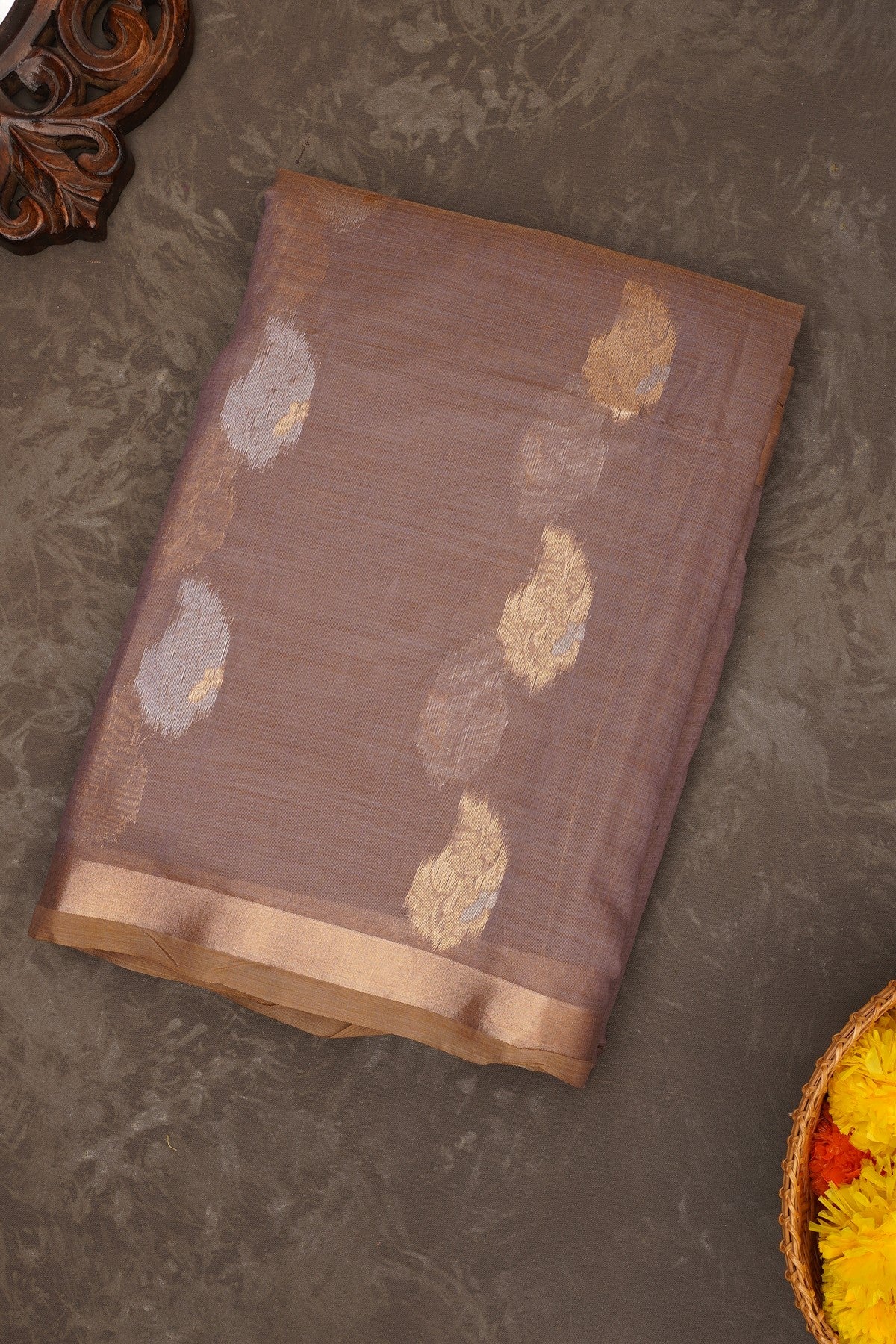 Fancy Chanderi Silk Rossy Brown Saree