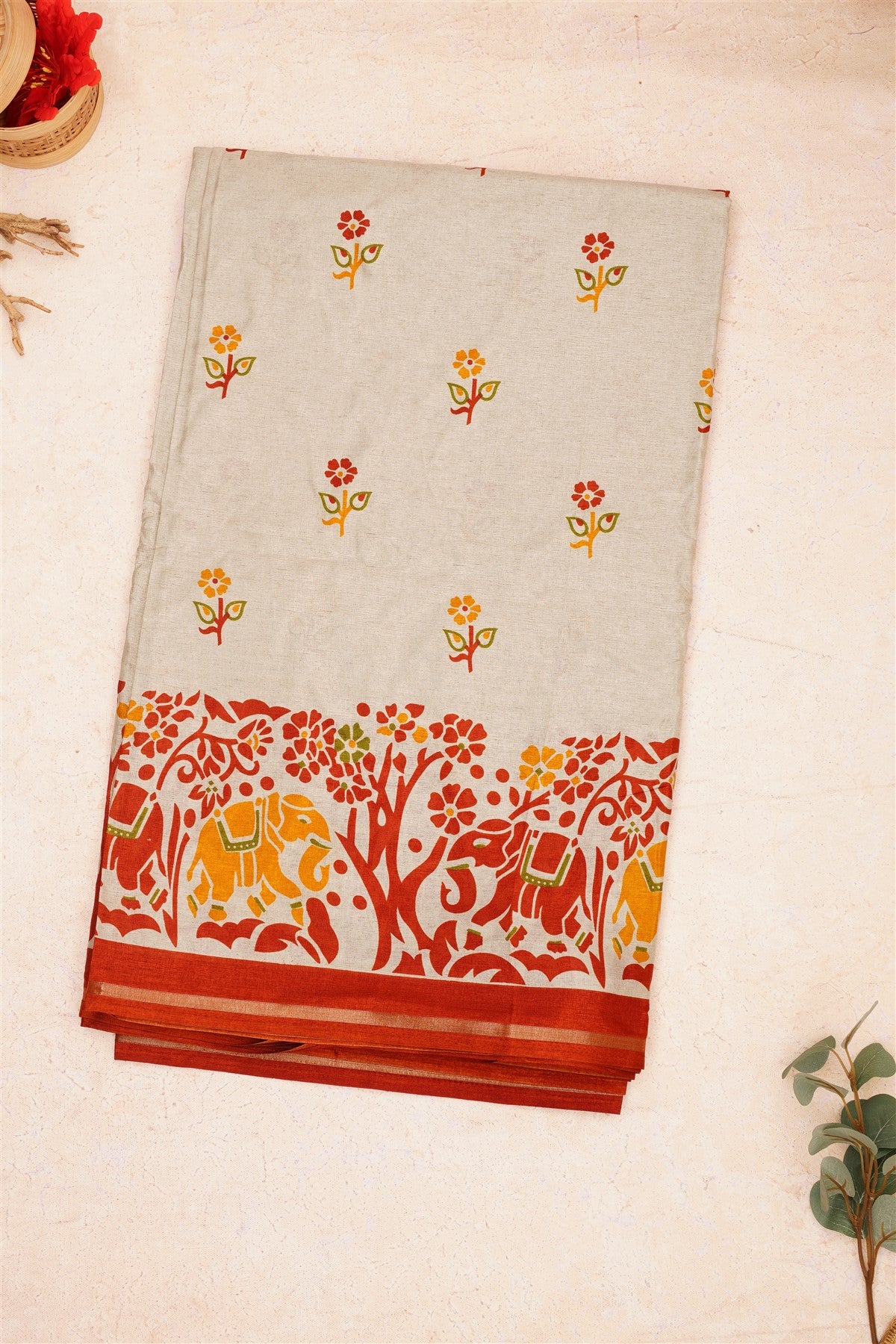 Fancy Dola Silk Rust Saree