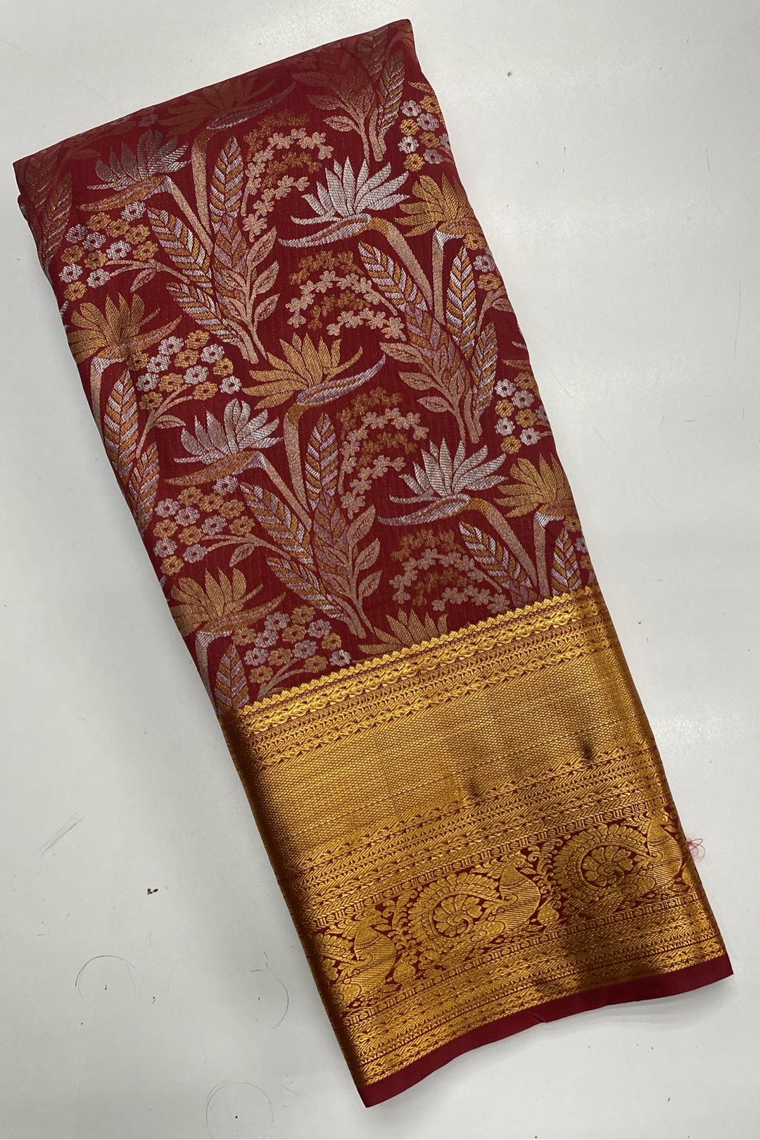 Semi Kanchipuram Silk Marron Saree