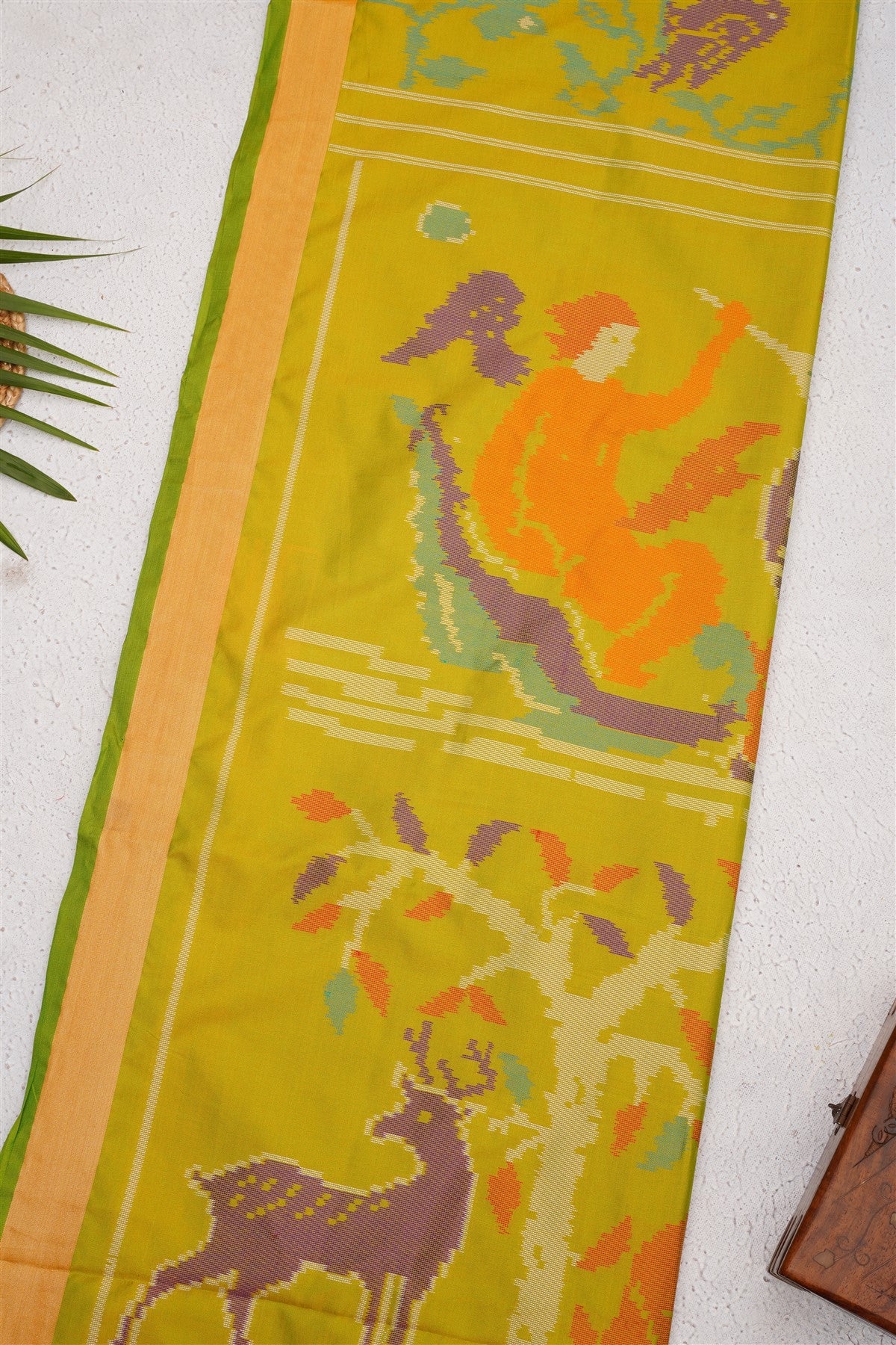 Ikat Soft Silk Olive Green Saree