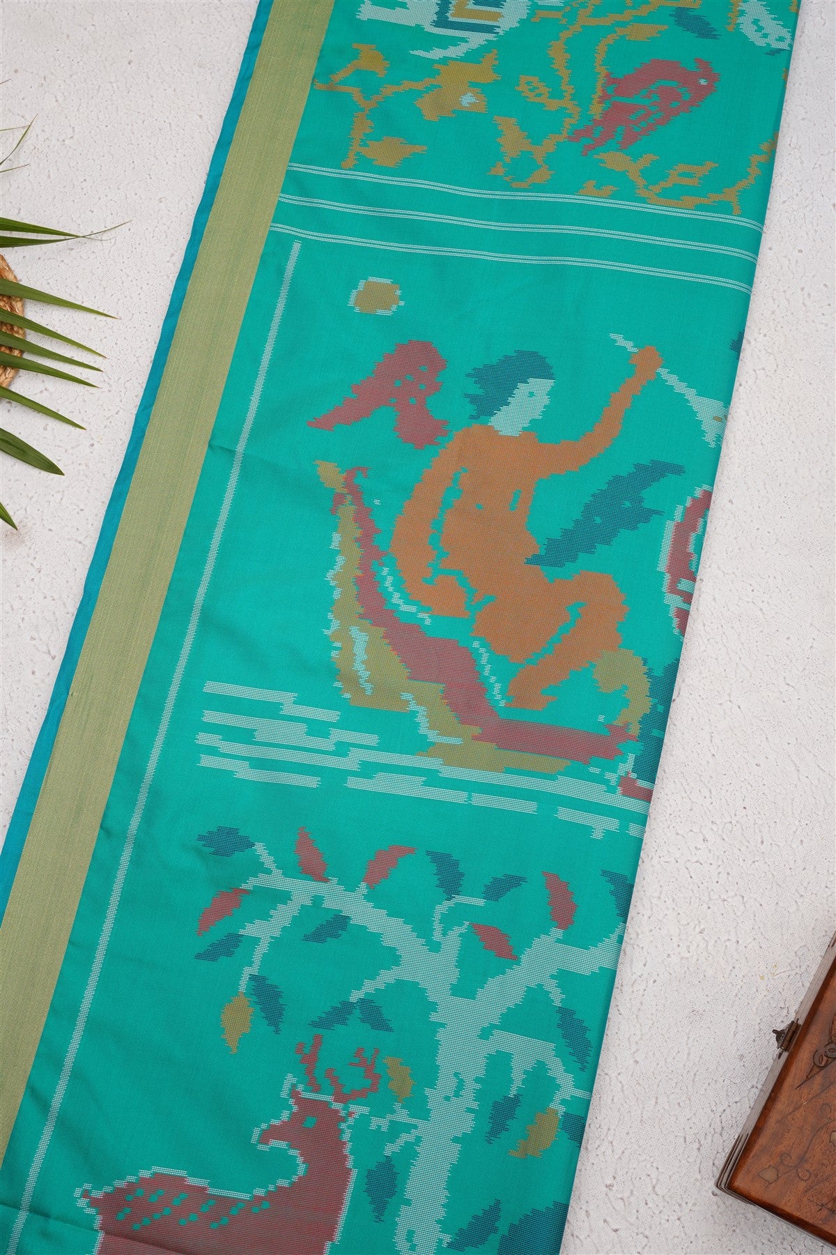 Ikat Soft Silk Teal Saree