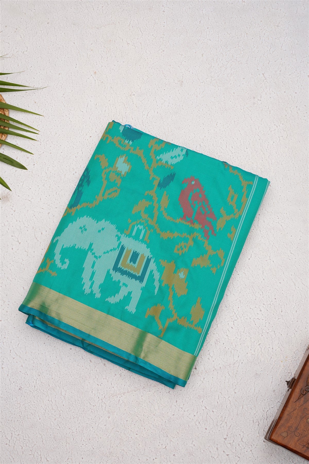 Ikat Soft Silk Teal Saree