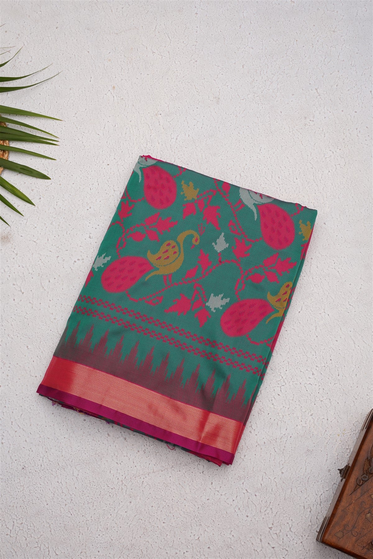 Ikat Soft Silk Dark Green Saree