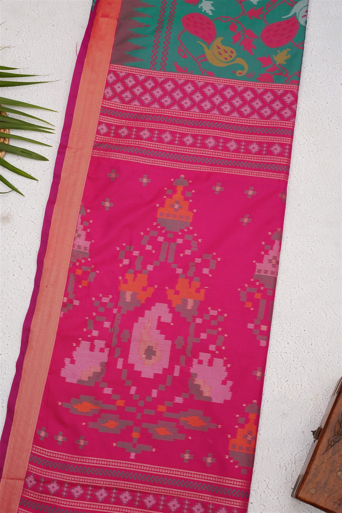 Ikat Soft Silk Dark Green Saree