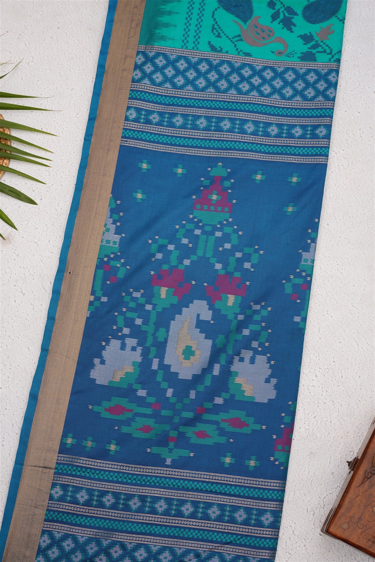 Ikat Soft Silk Green Saree
