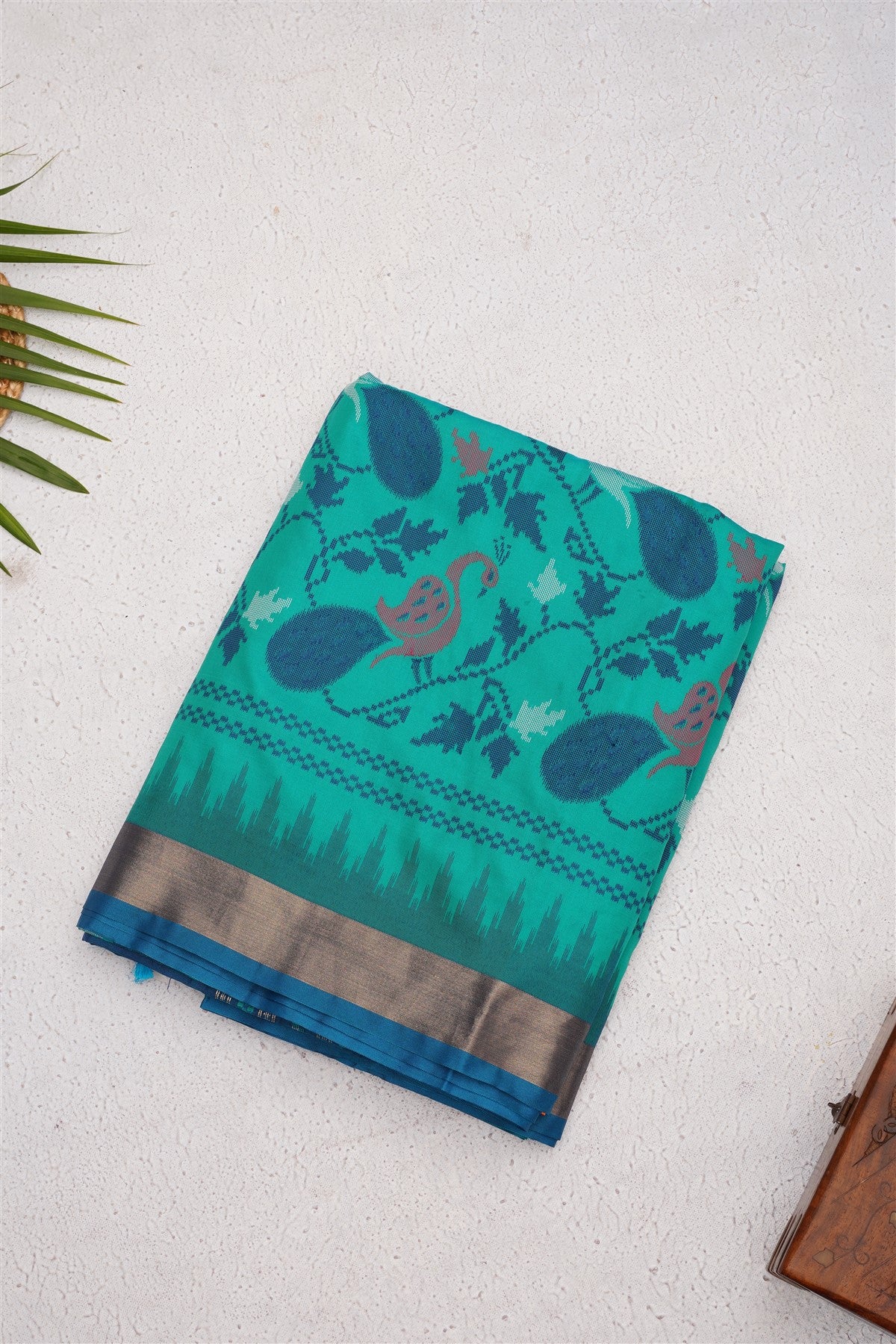 Ikat Soft Silk Green Saree