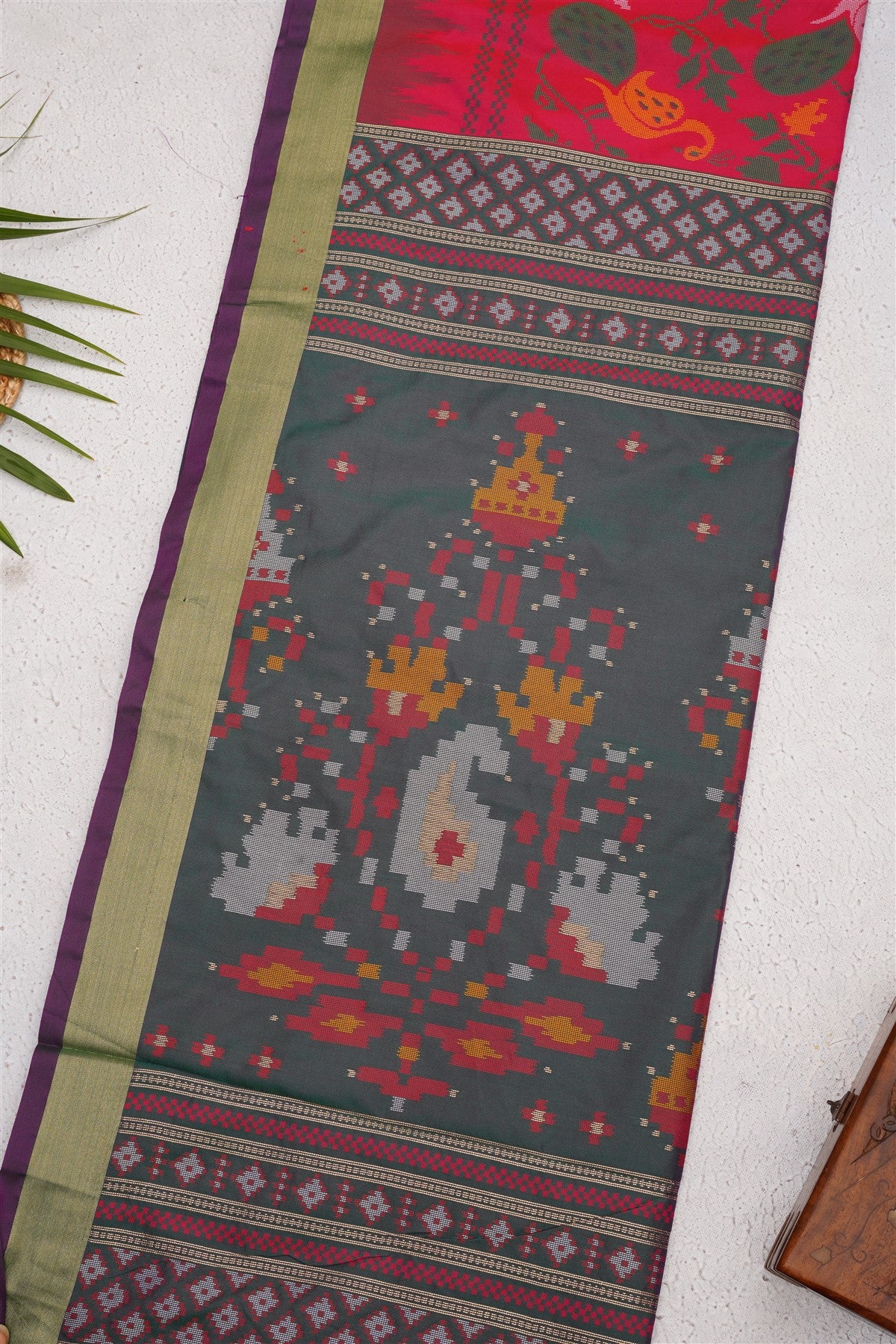 Ikat Soft Silk Magenta Saree