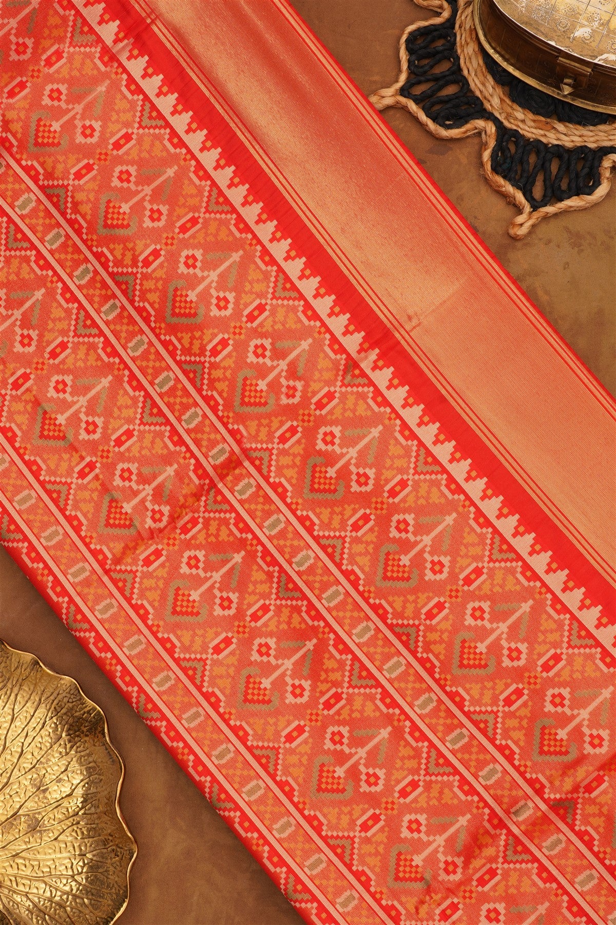 Ikat Silk Blend Light Orange Saree
