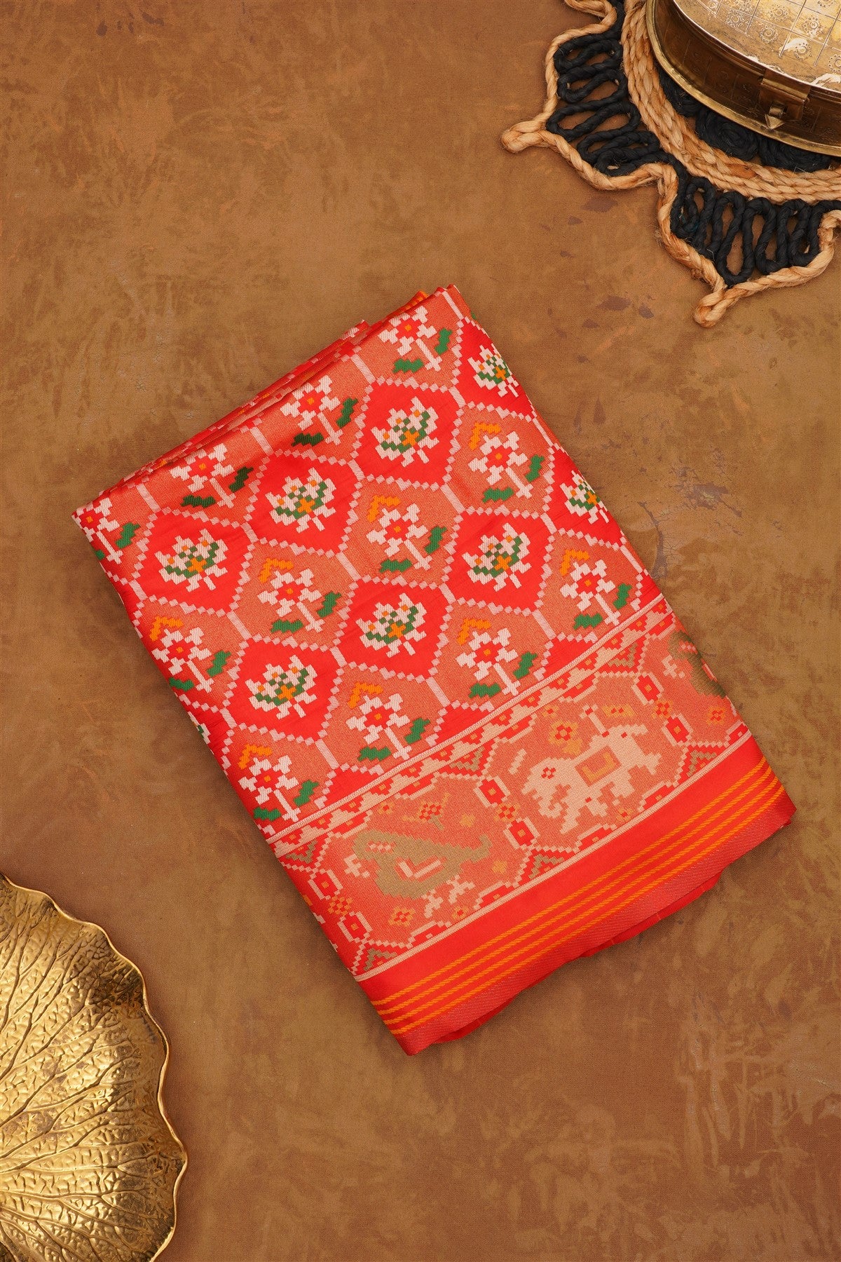 Ikat Silk Blend Light Orange Saree