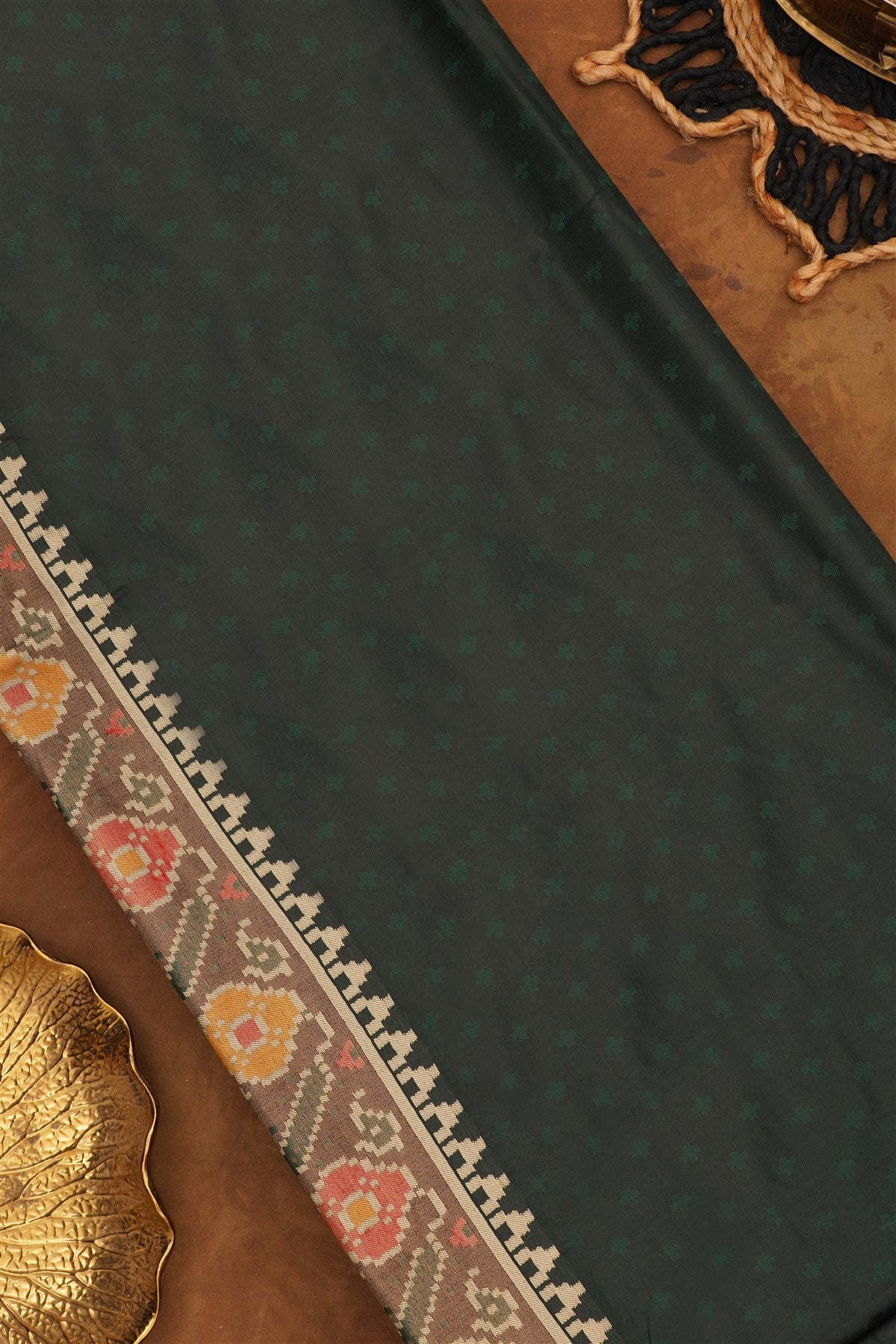 Ikat Silk Blend Green Saree