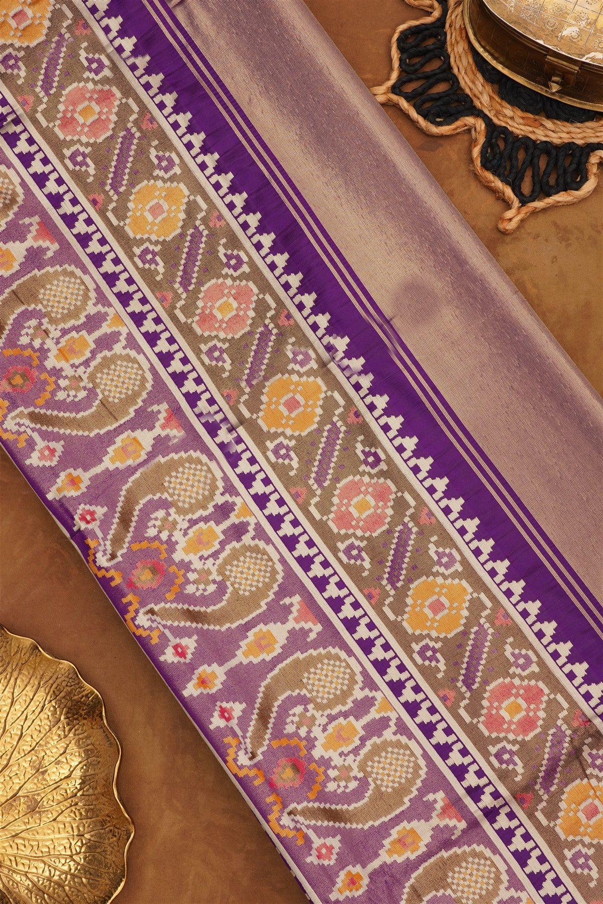 Ikat Silk Blend Purple Saree