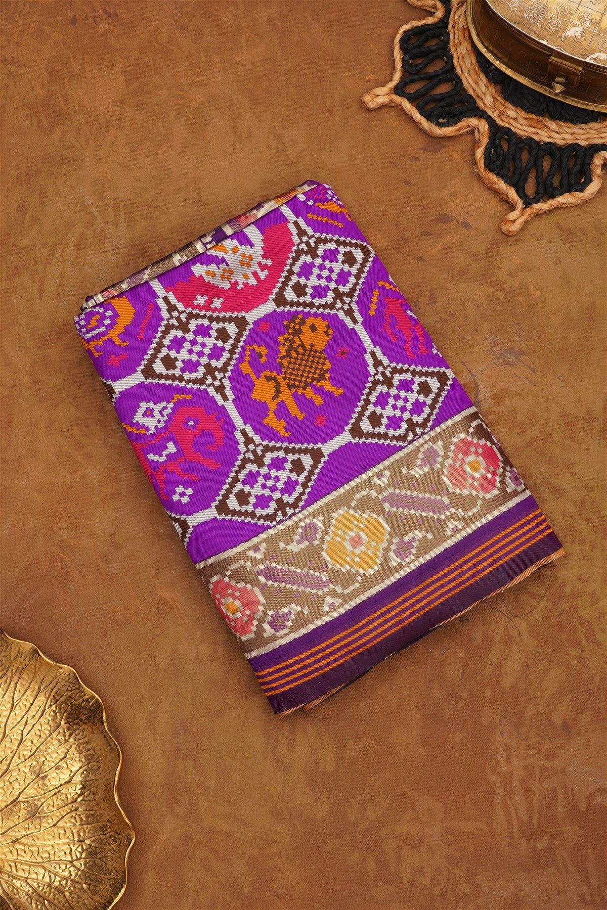 Ikat Silk Blend Purple Saree