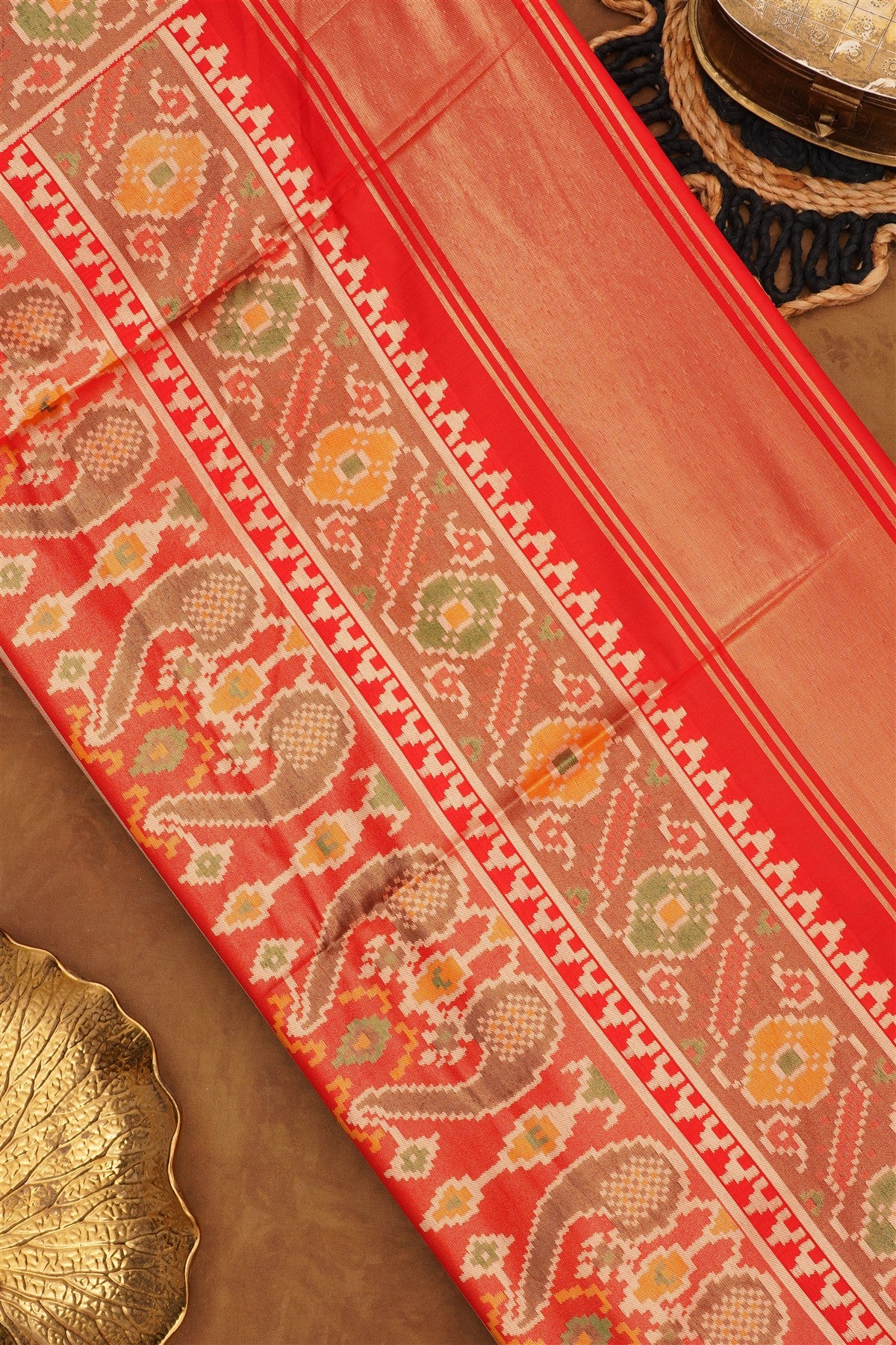 Ikat Silk Blend Red Saree