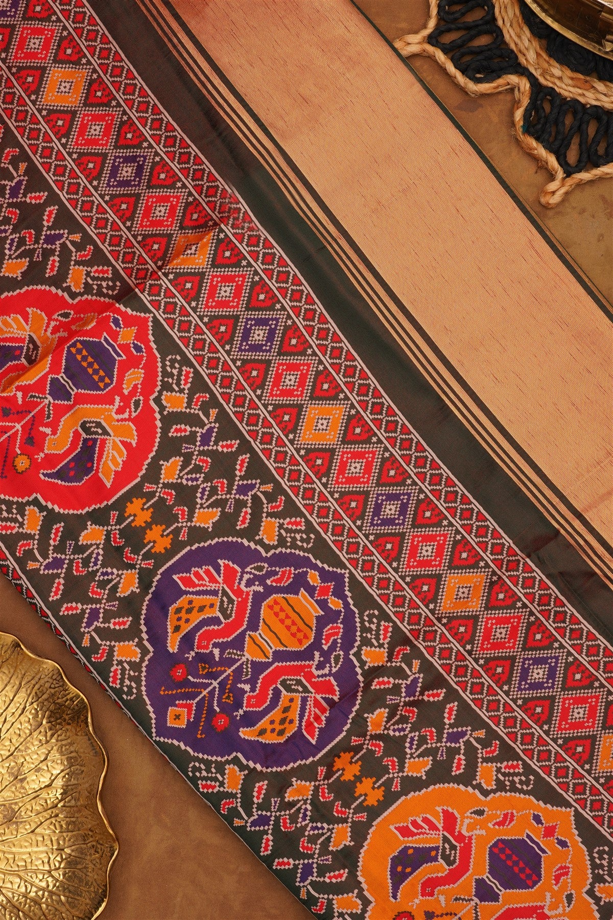 Ikat Silk Blend Red Saree