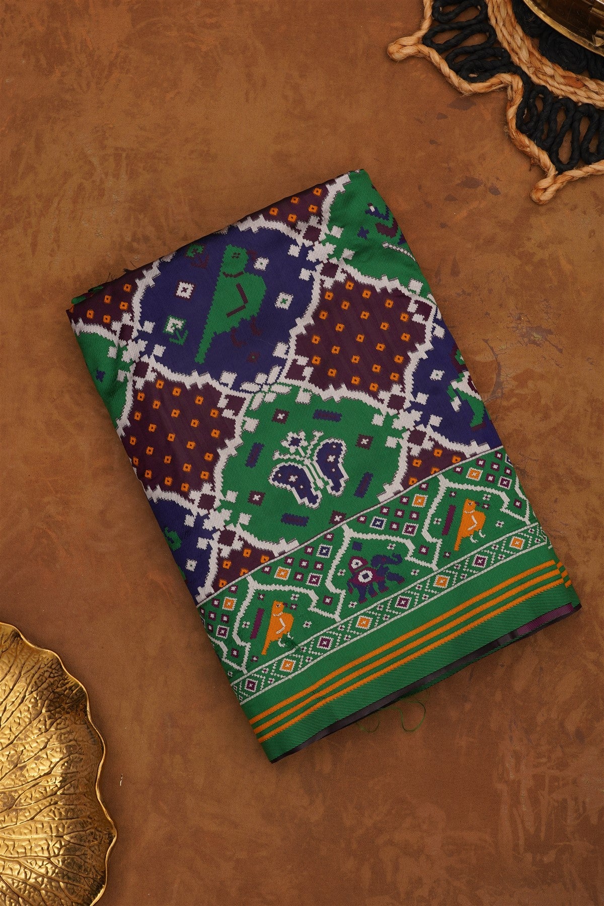 Ikat Silk Blend Green Saree