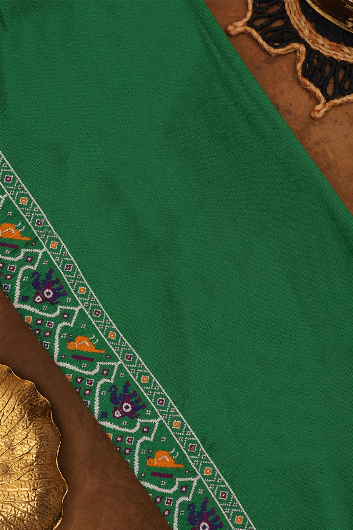 Ikat Silk Blend Green Saree