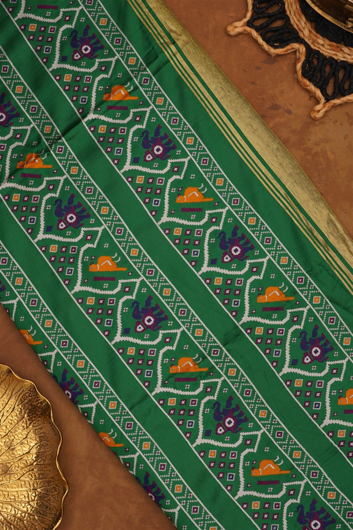 Ikat Silk Blend Green Saree