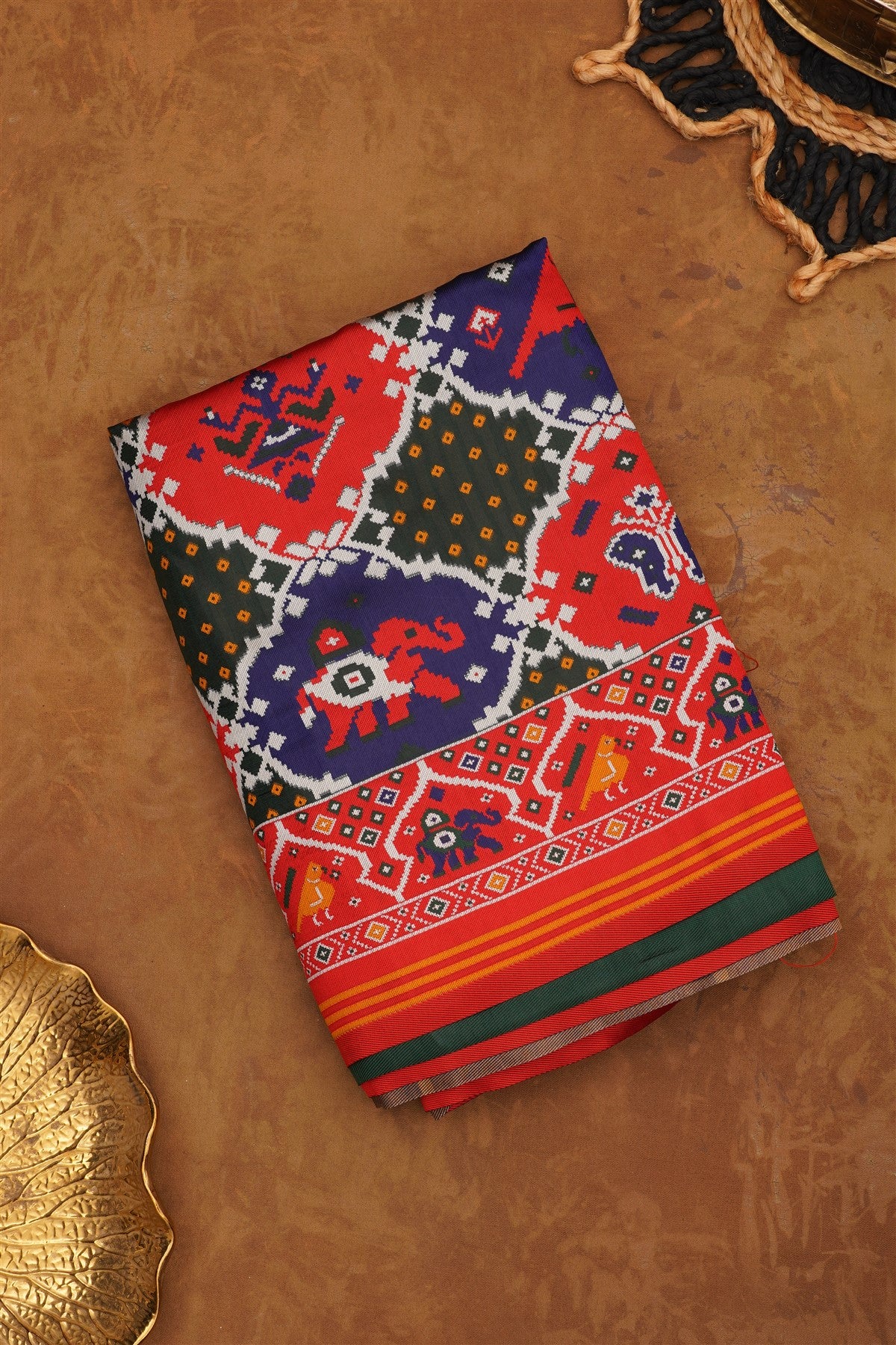 Ikat Silk Blend Royal Blue Saree