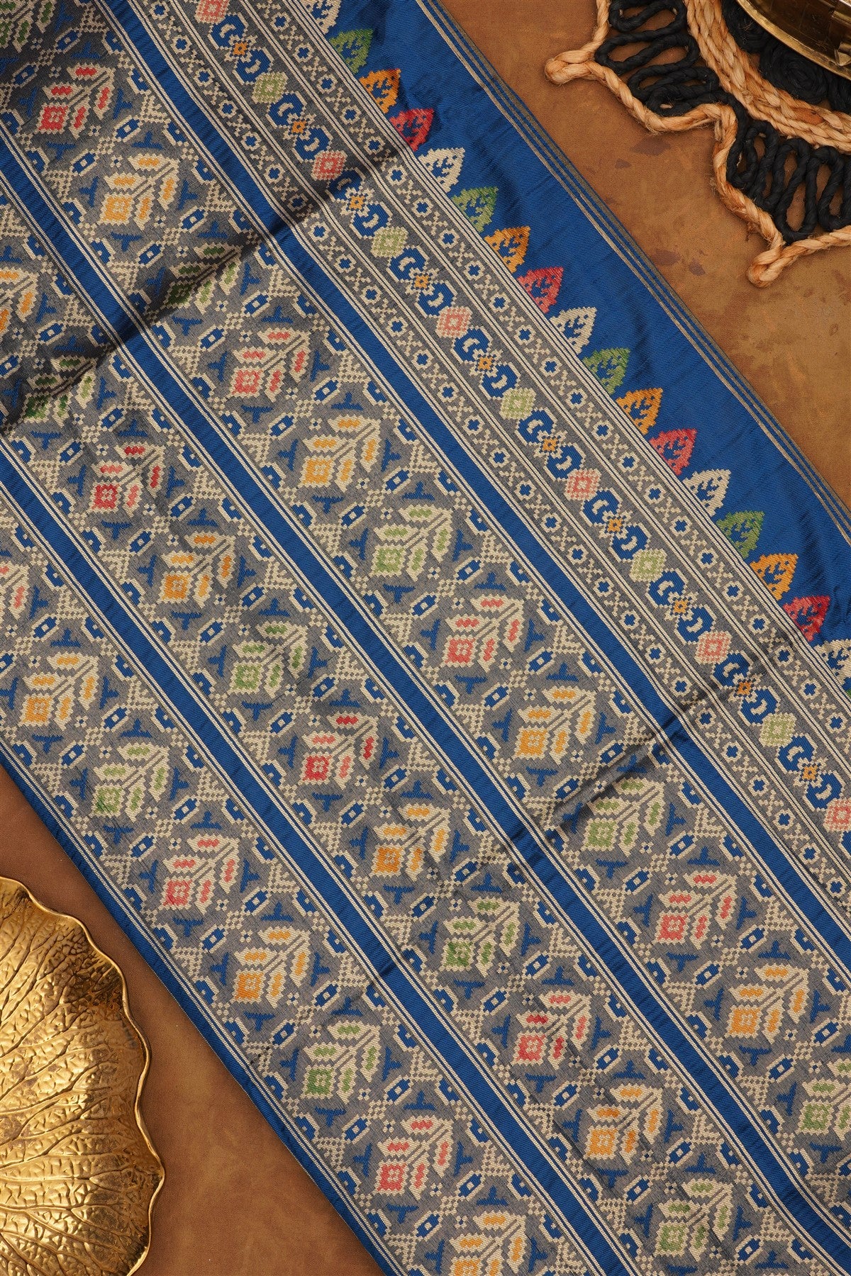 Ikat Silk Blend Rama Blue Saree