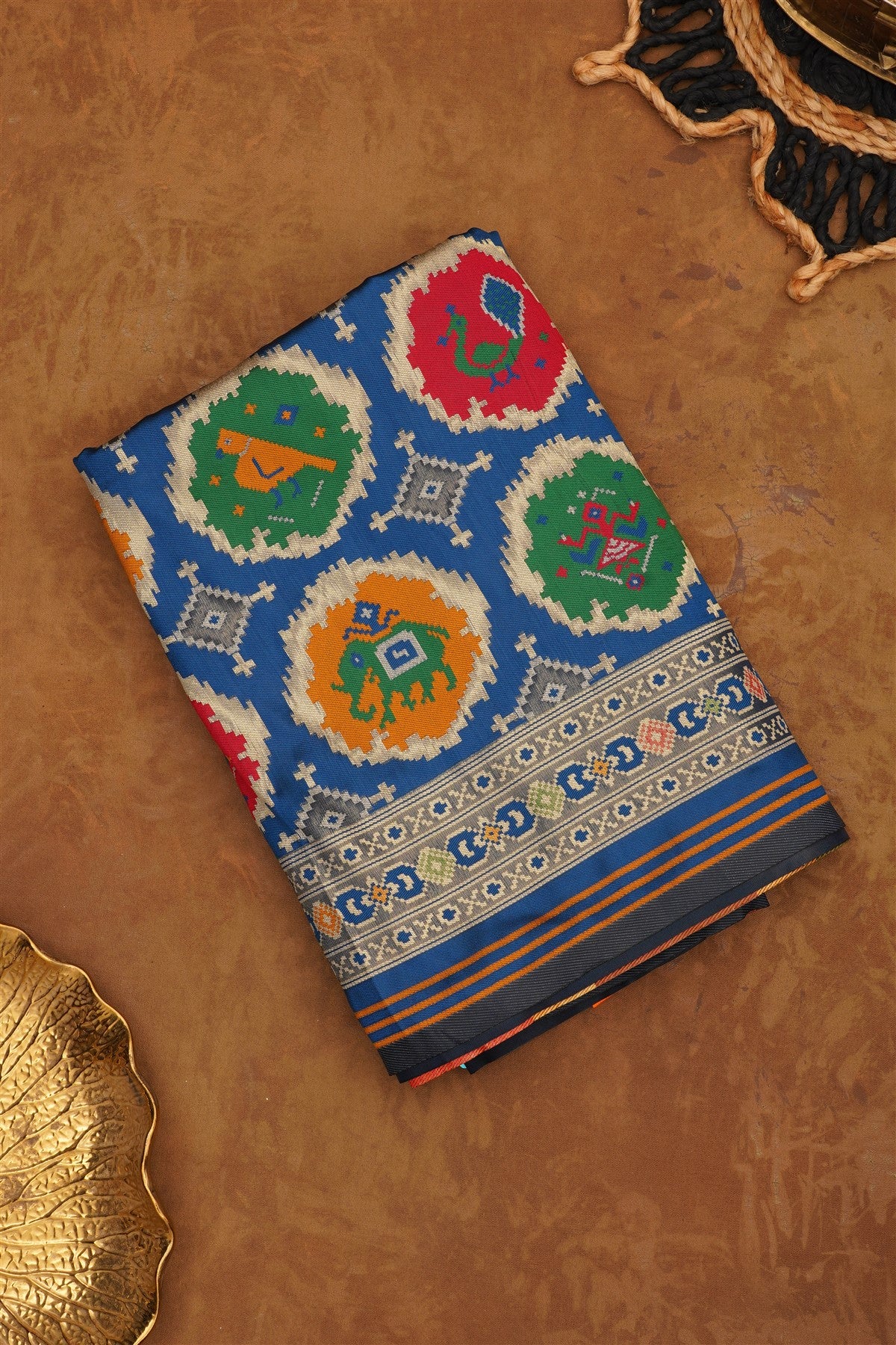 Ikat Silk Blend Rama Blue Saree