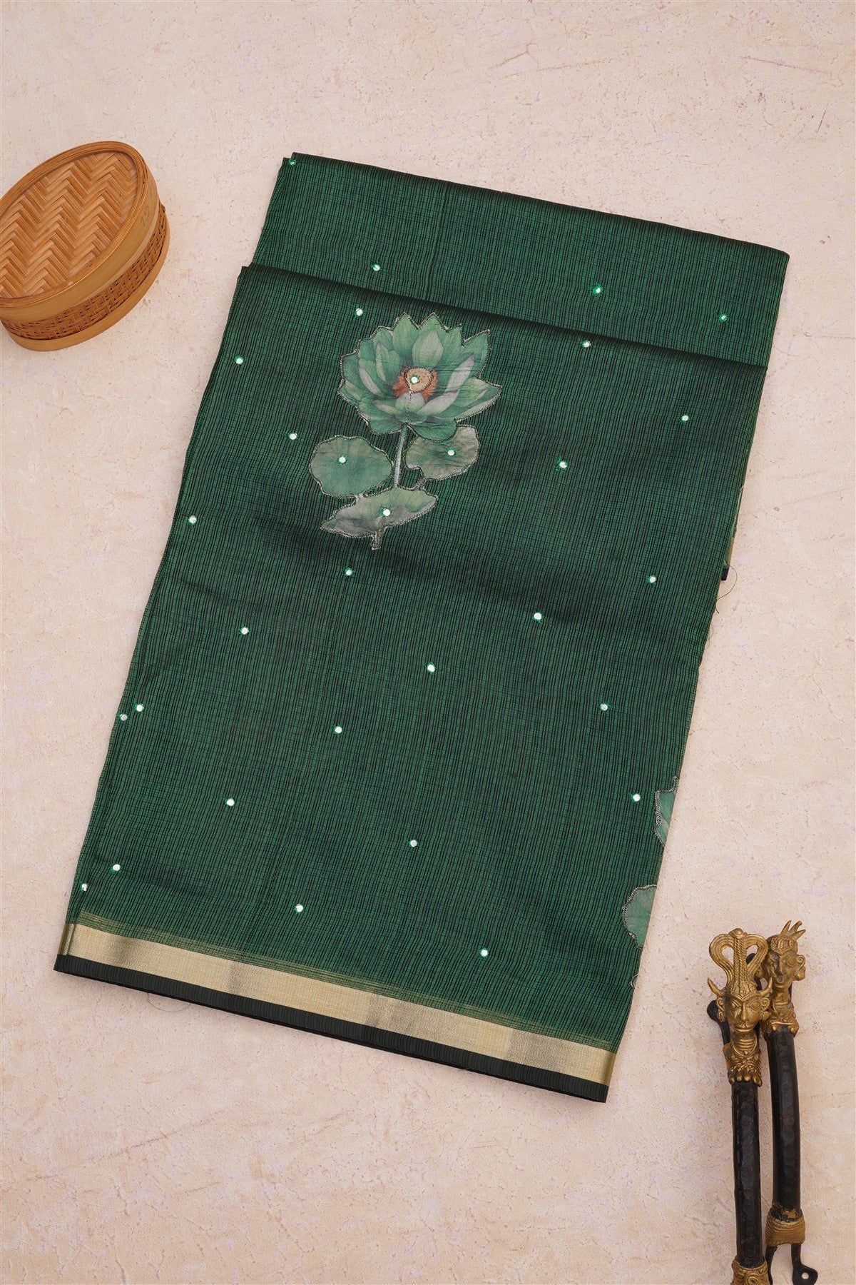 Kota Silk Kota Dark Green Saree