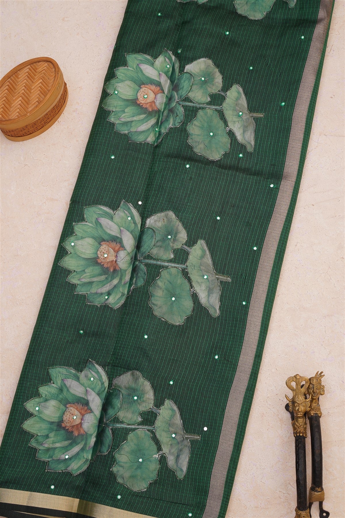 Kota Silk Kota Dark Green Saree