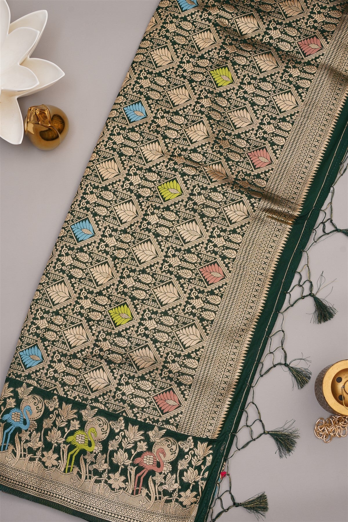 Banarasi Viscose Silk Dark Green Saree