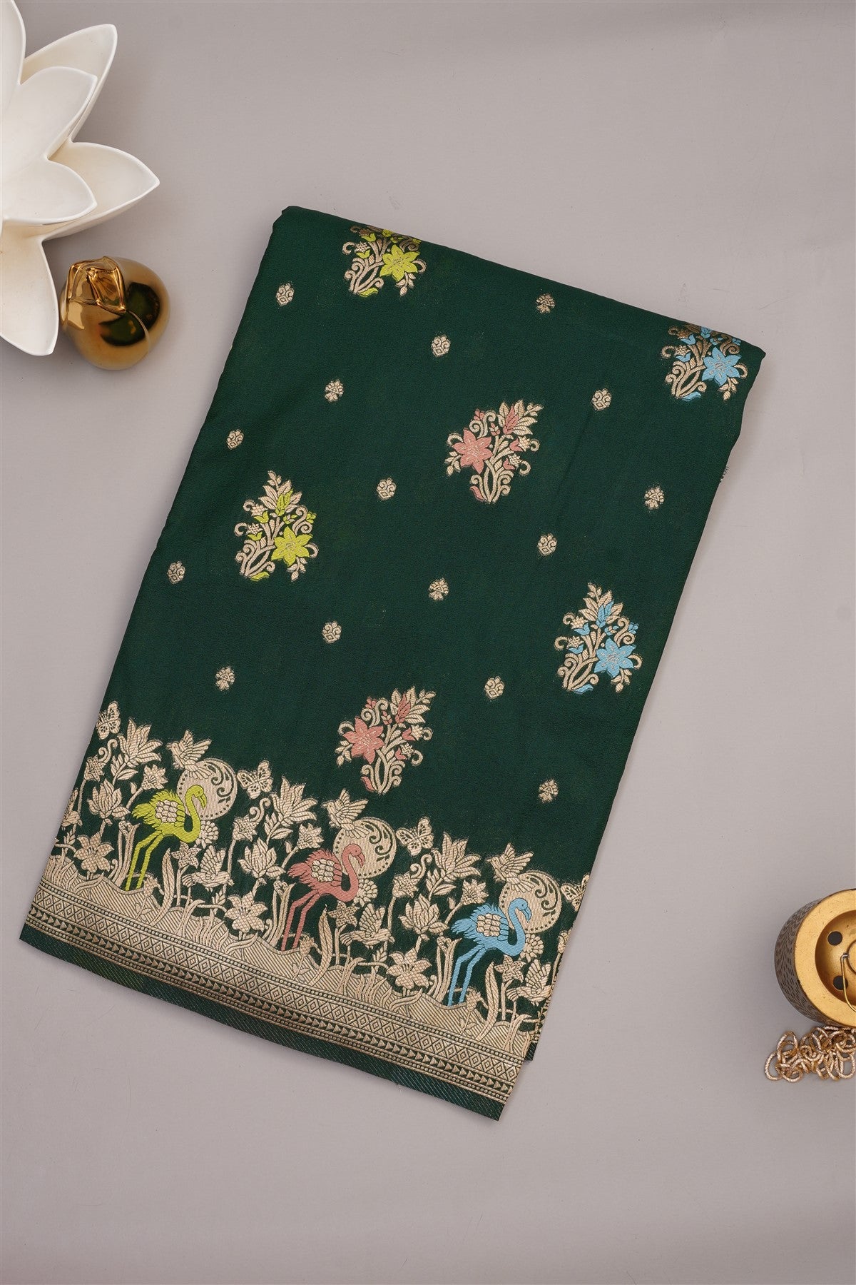 Banarasi Viscose Silk Dark Green Saree