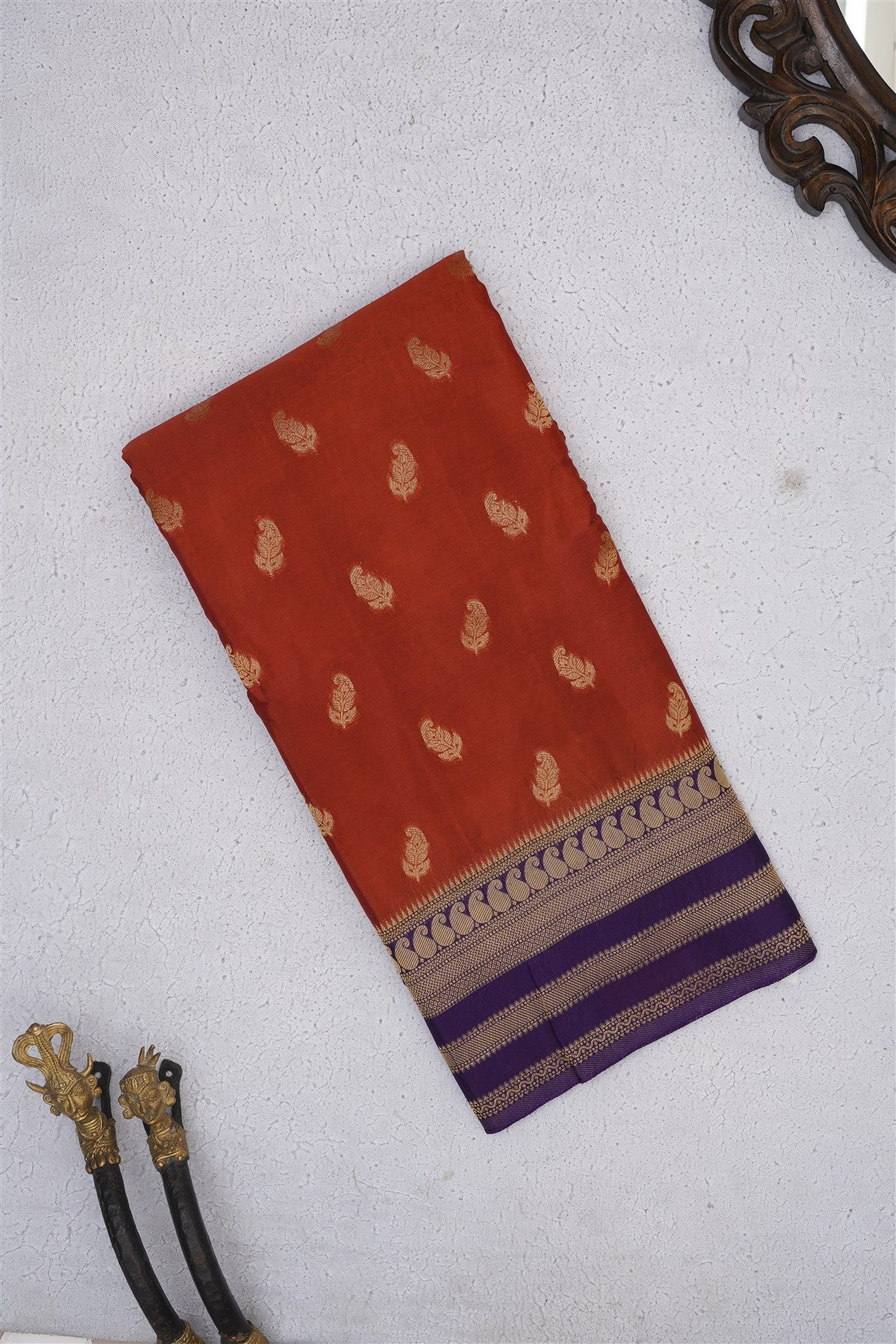 Banarasi Mashru Rust Saree