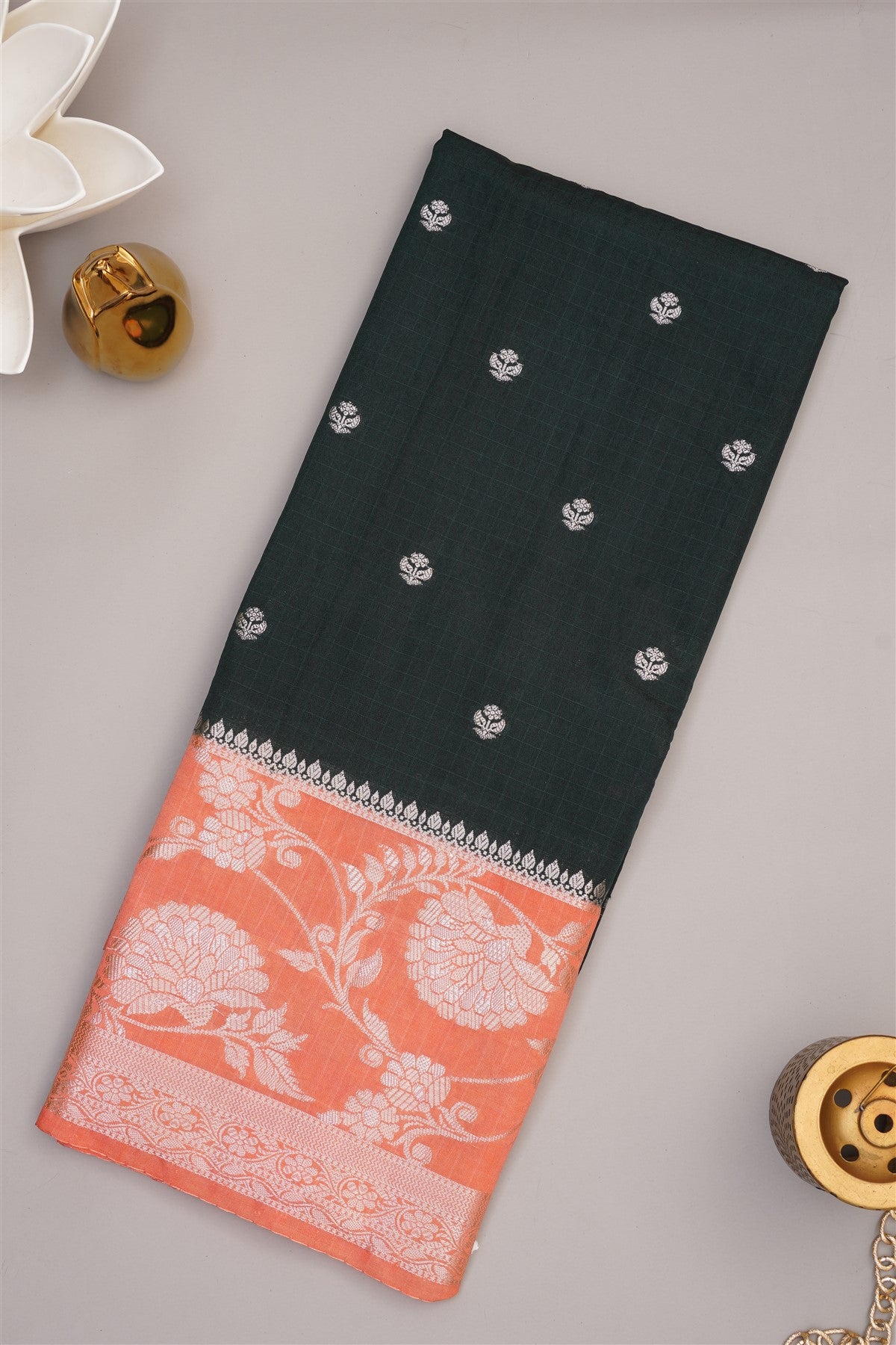 Banarasi Kathan Silk Dark Green Saree