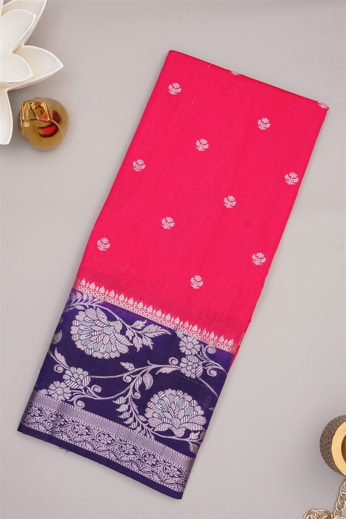 Banarasi Kathan Silk Dark Pink Saree