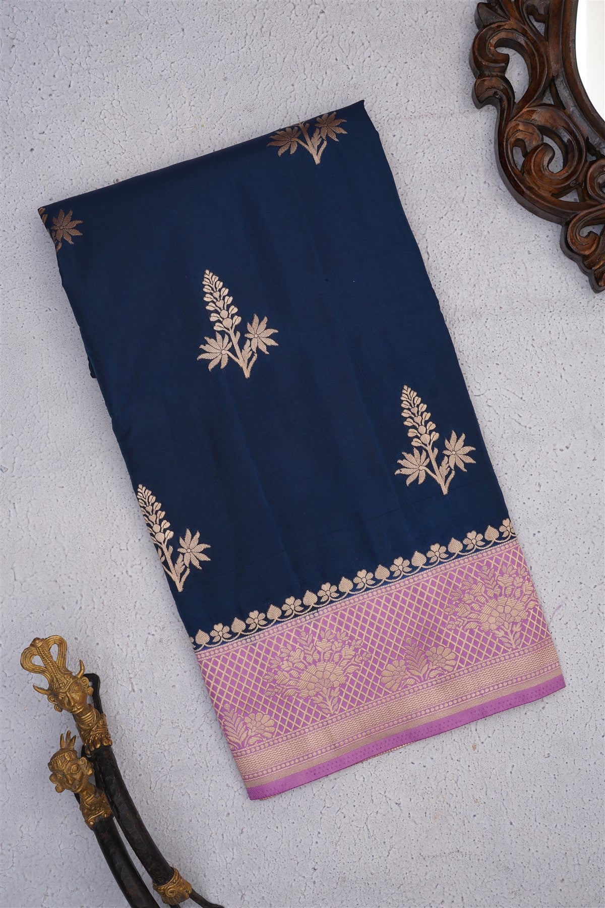 Banarasi Soft Silk Navy Blue Saree