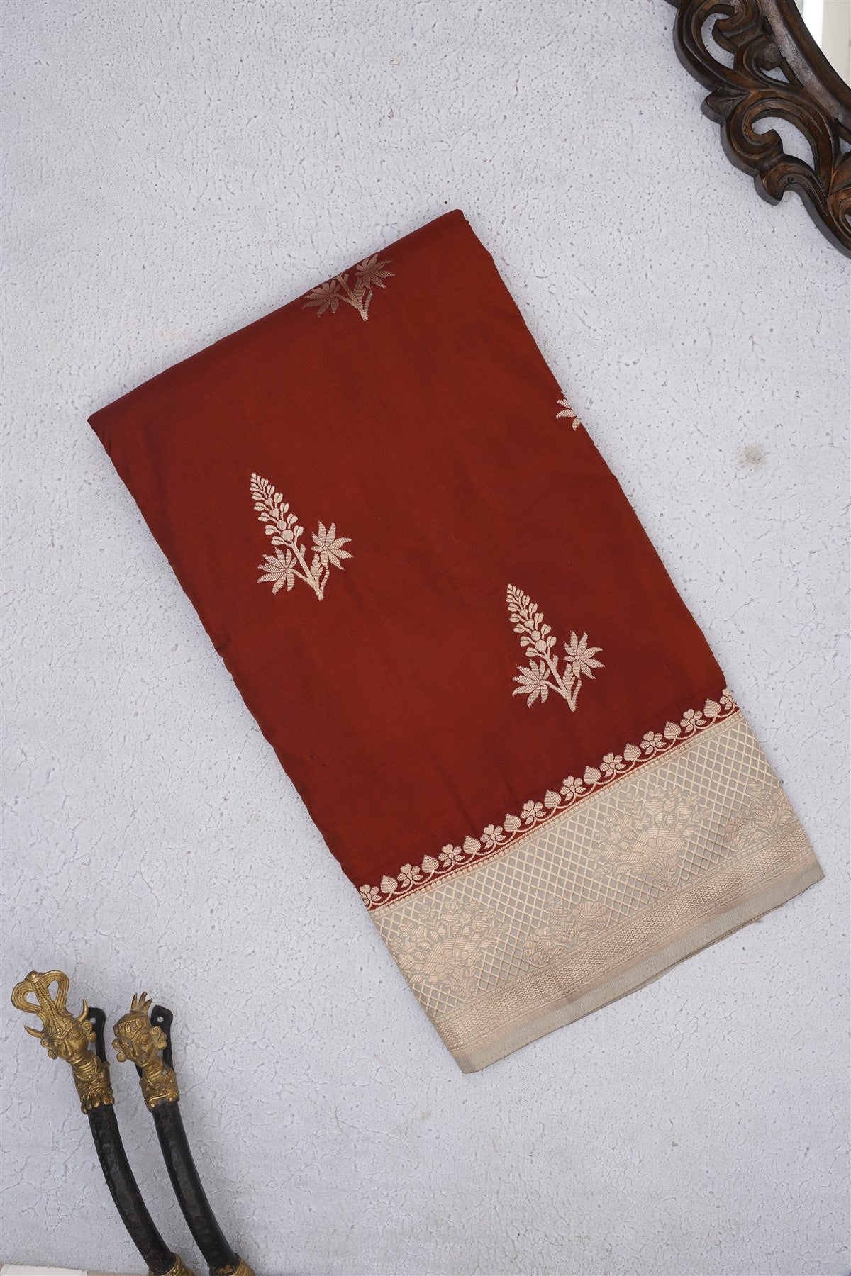 Banarasi Soft Silk Rust Saree