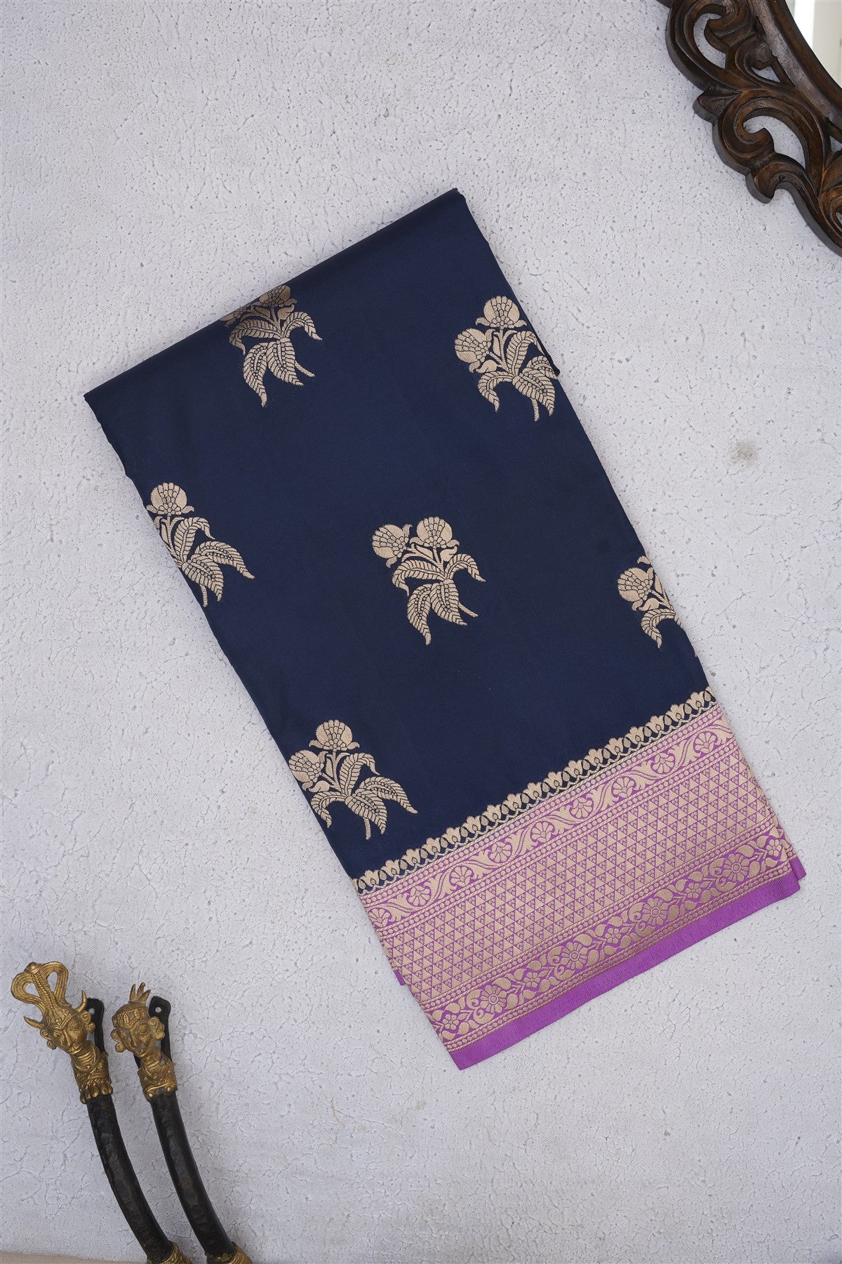 Banarasi Soft Silk Navy Blue Saree