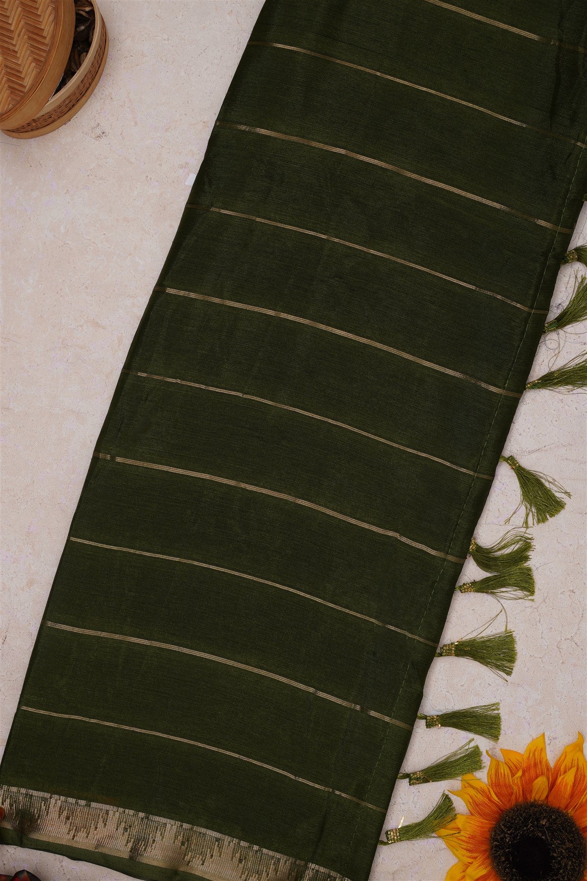 Fancy Chinon Mehandi Green Saree