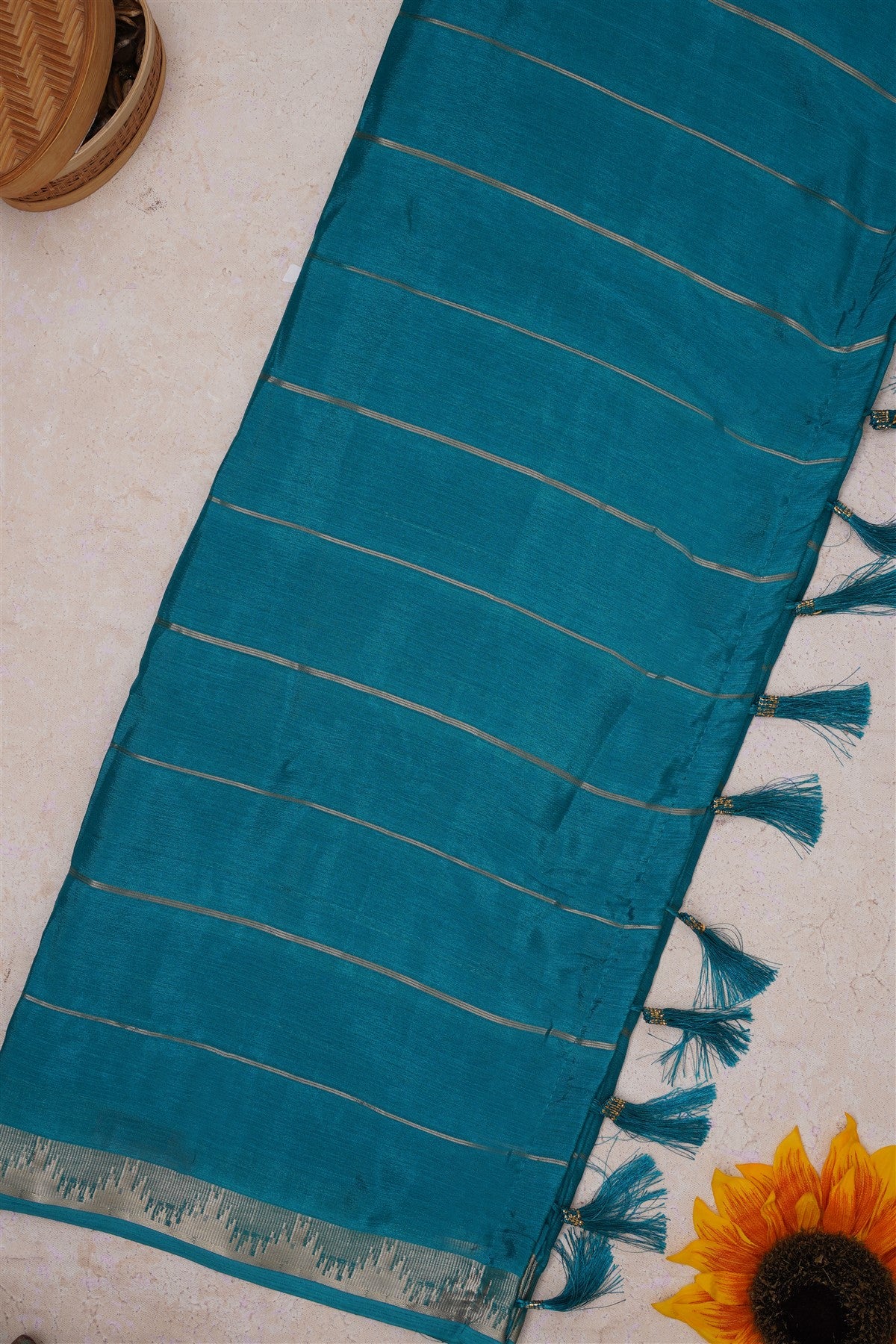 Fancy Chinon Teal Saree