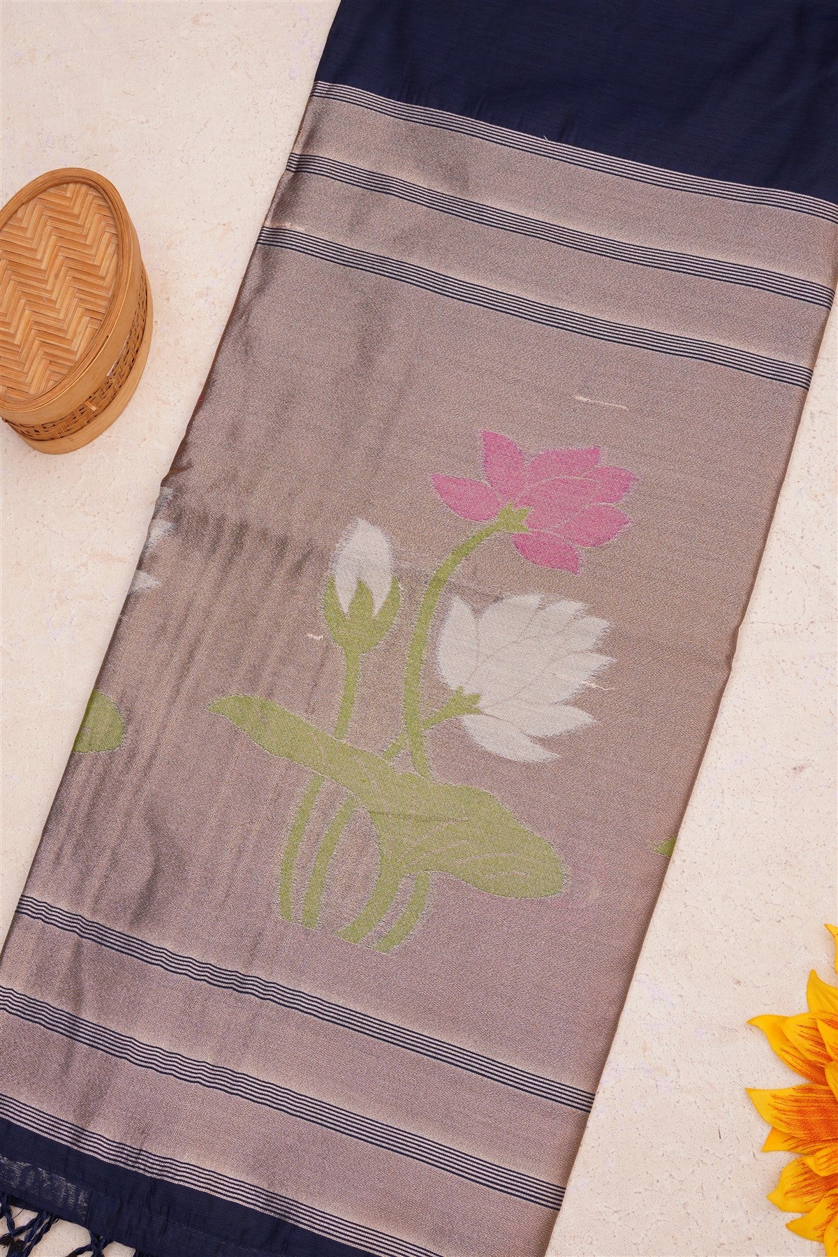 Fancy Chanderi Navy Blue Saree