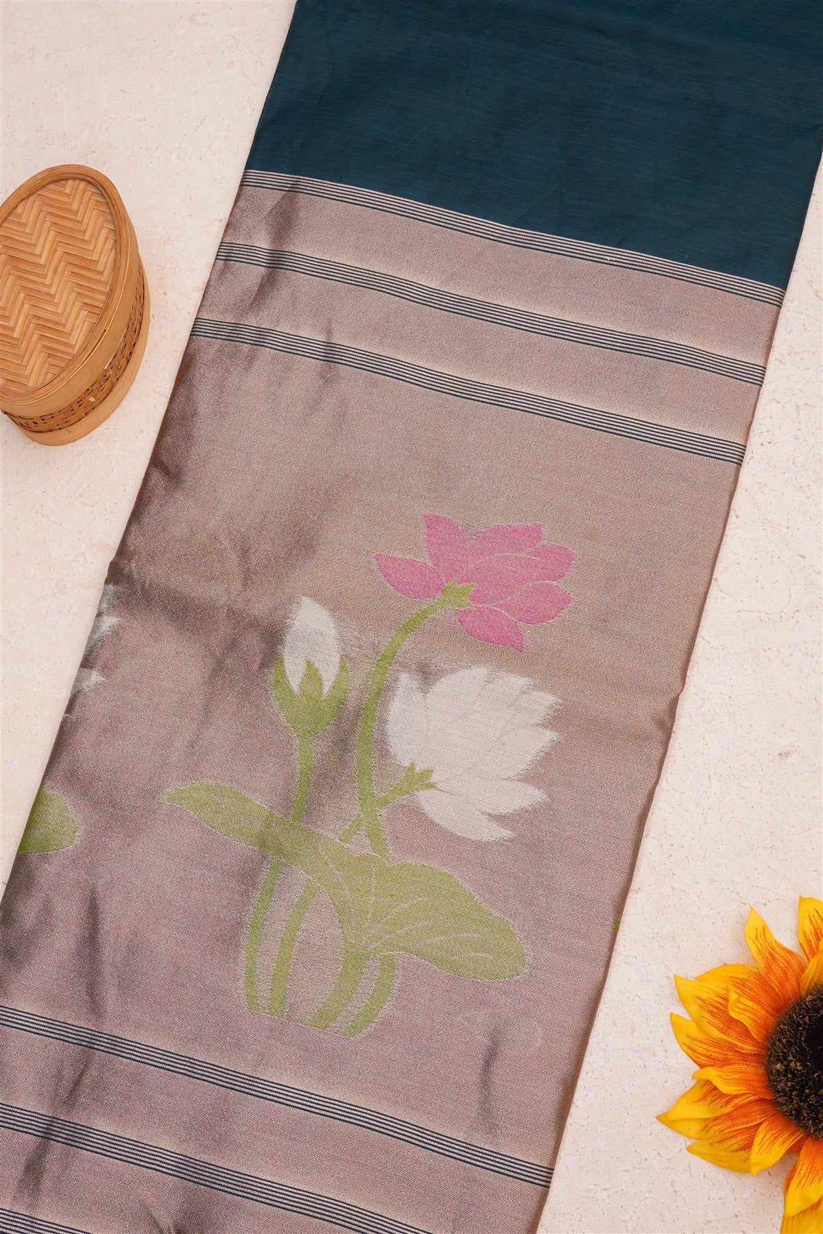Fancy Chanderi Peacock Blue Saree