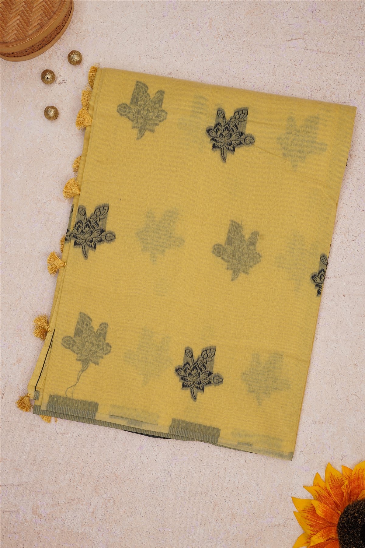 Fancy Khadi Cotton Light Yellow Saree