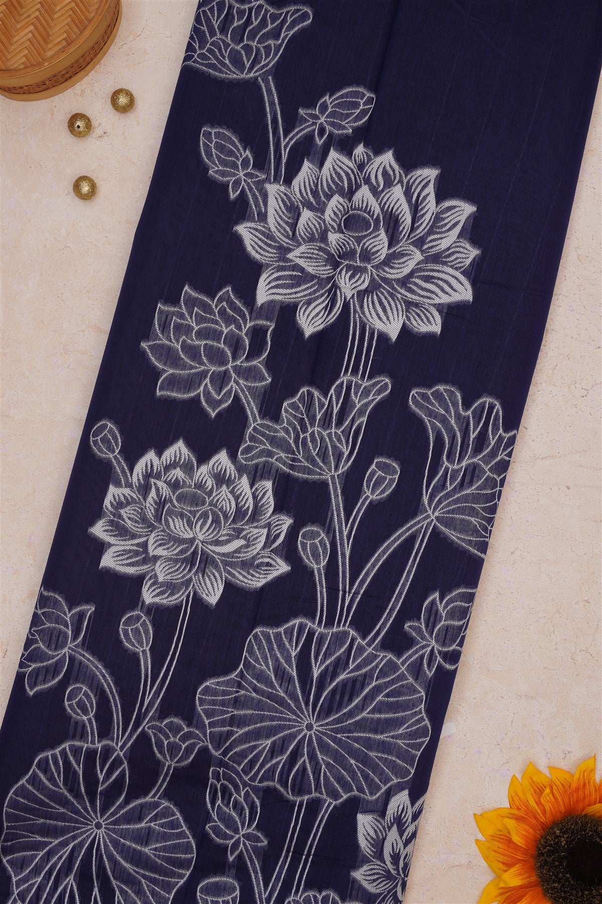Fancy Khadi Cotton Navy Blue Saree