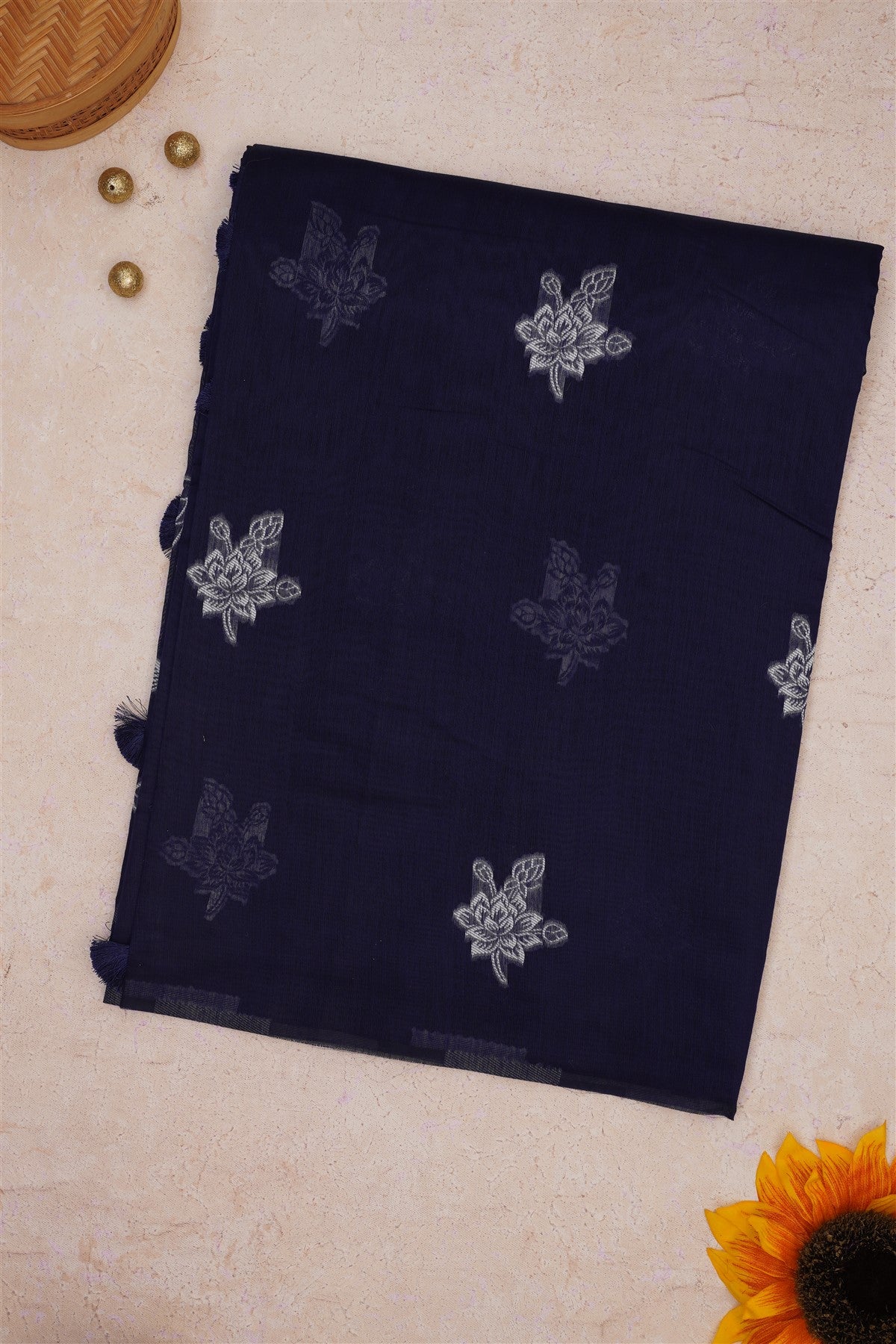Fancy Khadi Cotton Navy Blue Saree