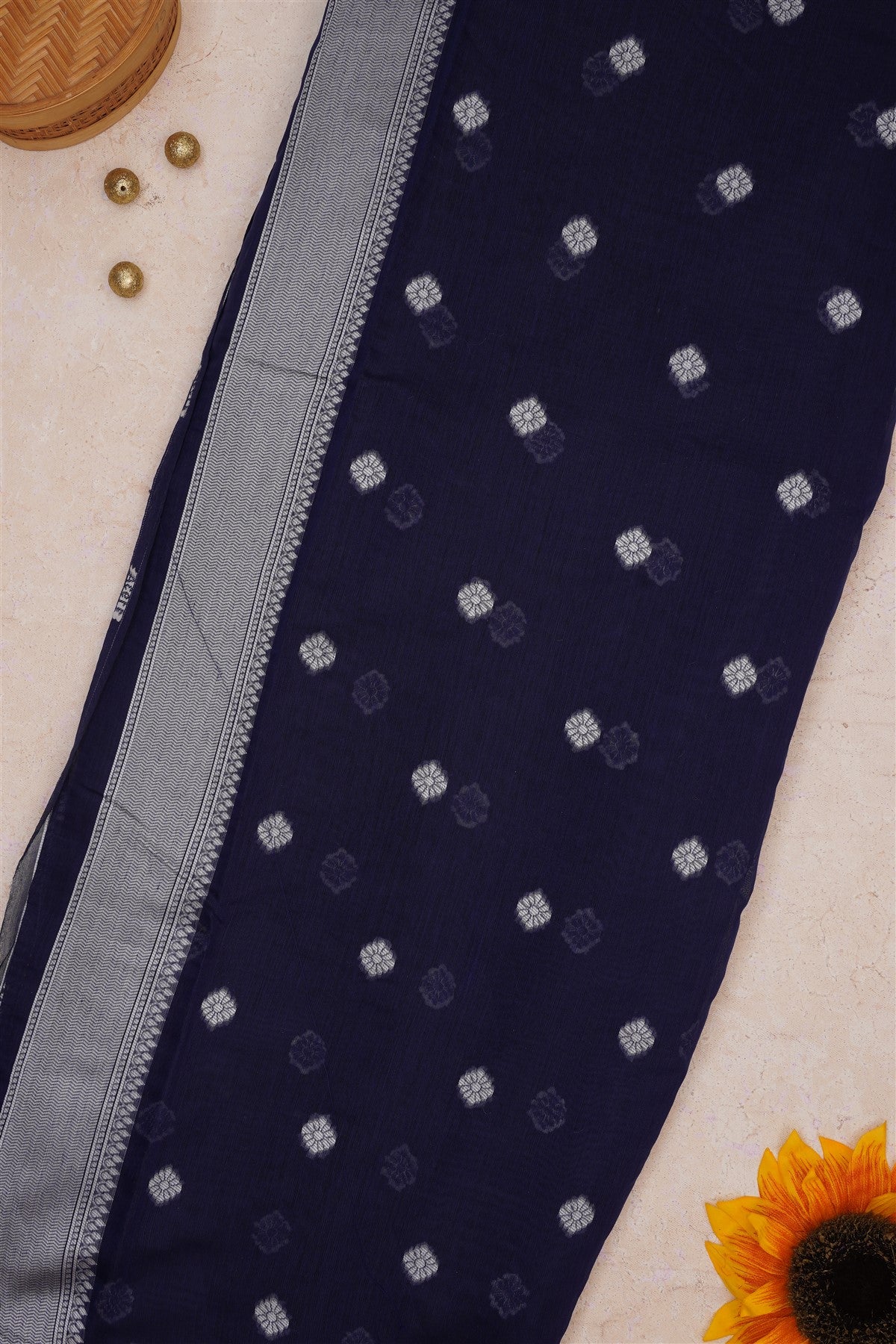 Fancy Khadi Cotton Navy Blue Saree