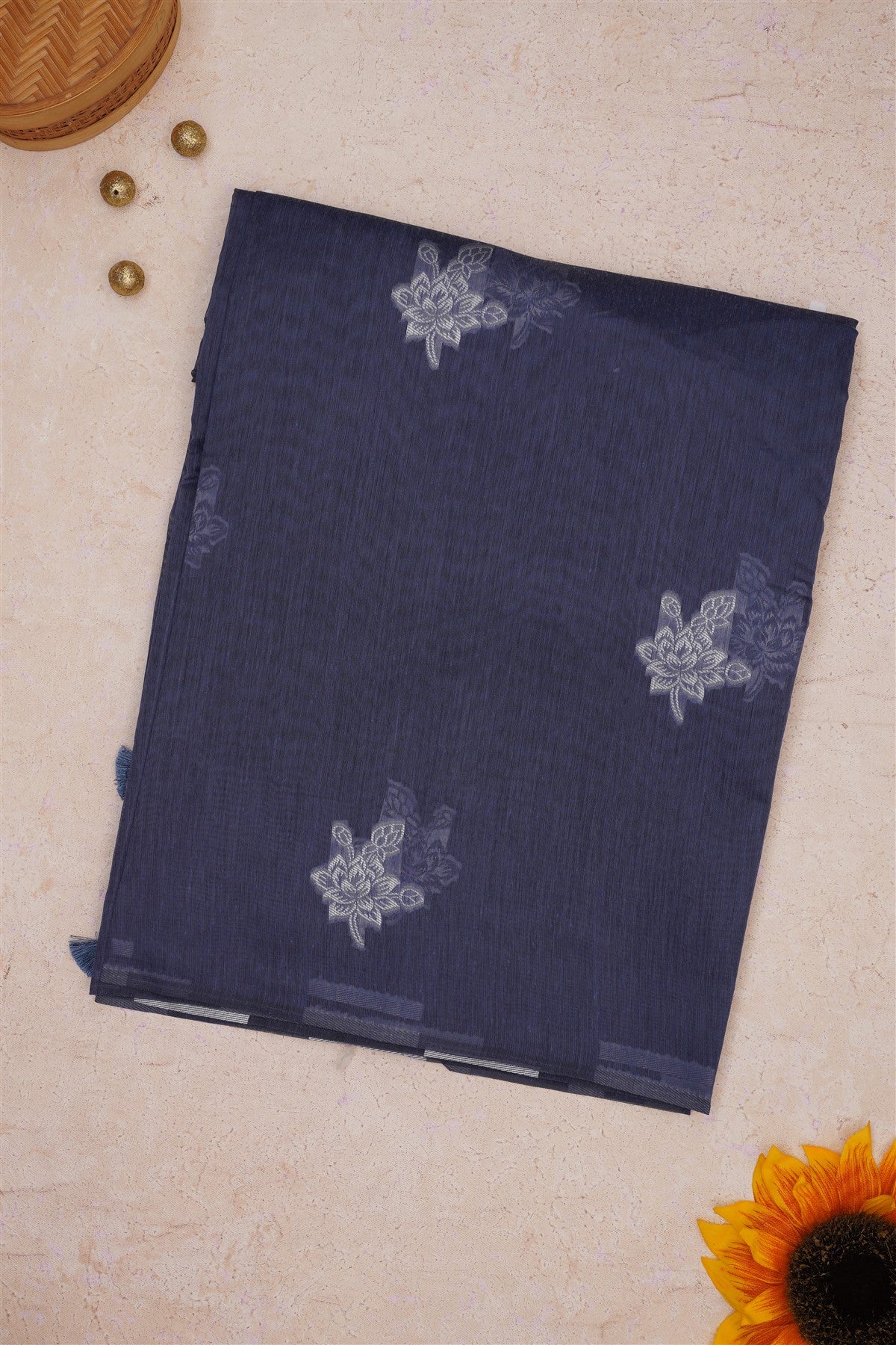 Fancy Khadi Cotton Slate Blue Saree