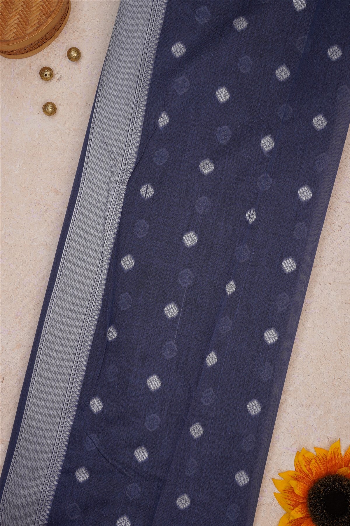 Fancy Khadi Cotton Slate Blue Saree